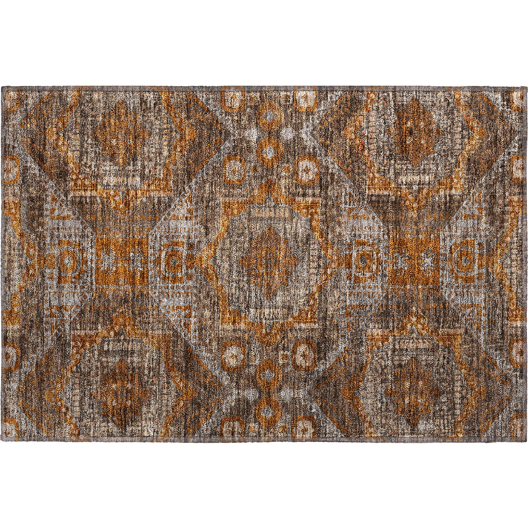 Luang Prabang Machine Washable Traditional Copper Orange Rug 1'8" x 2'6" #shape_Rectangle
