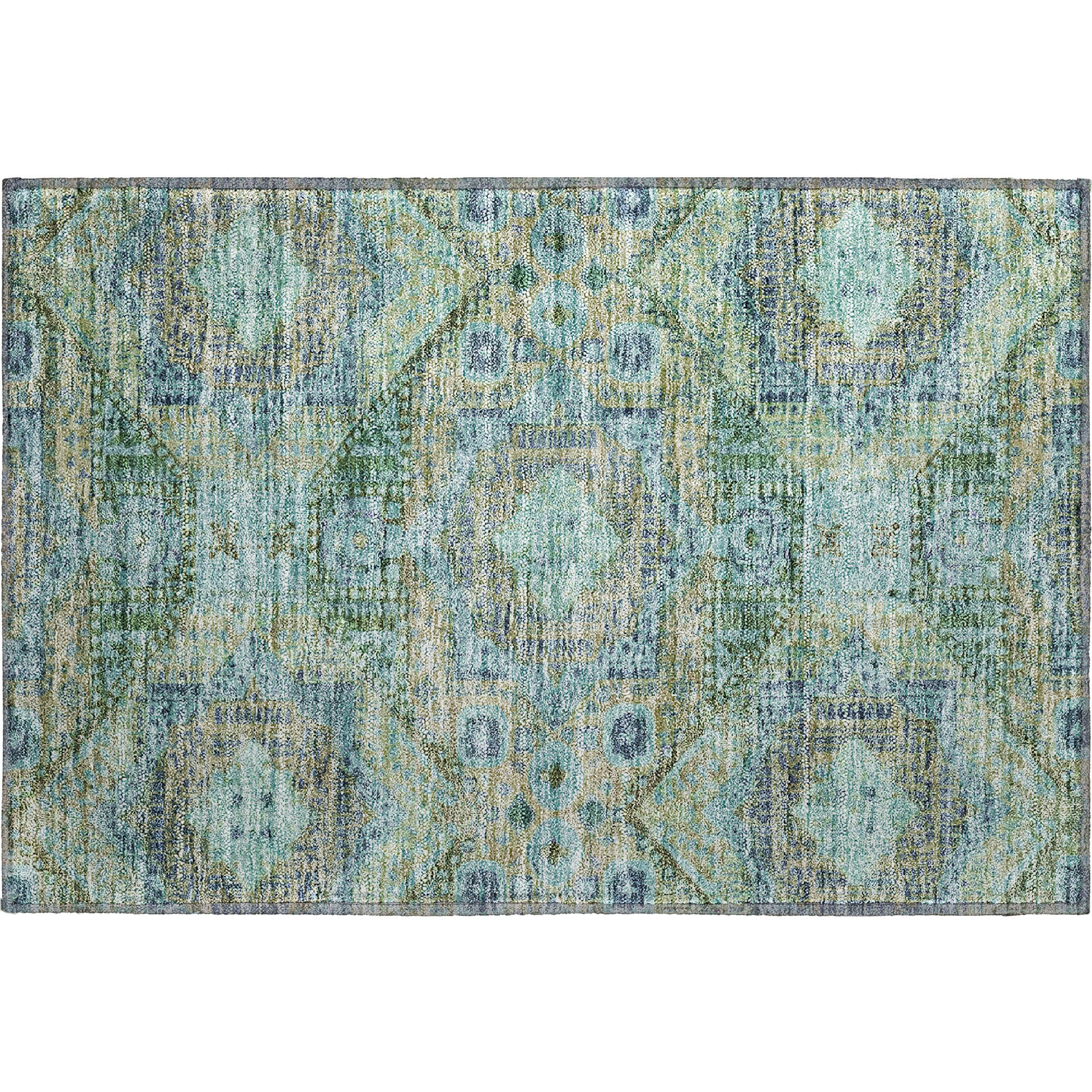 Oaxaca Machine Washable Traditional Green Rug 1'8" x 2'6" #shape_Rectangle