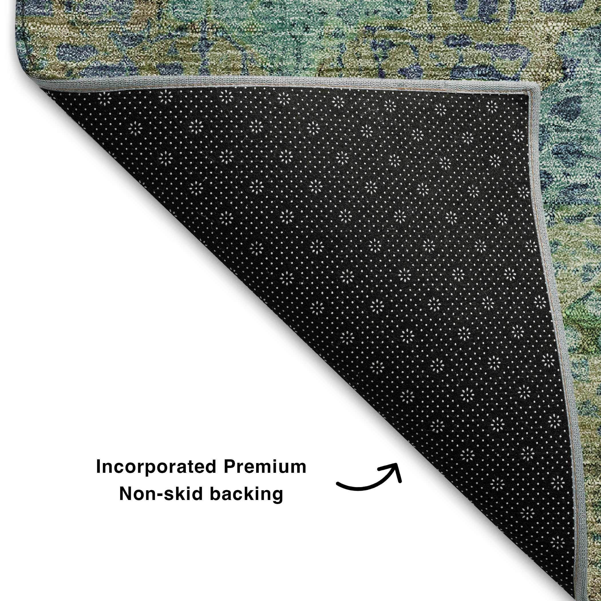 Oaxaca Machine Washable Traditional Green Rug 1'8" x 2'6" #shape_Rectangle