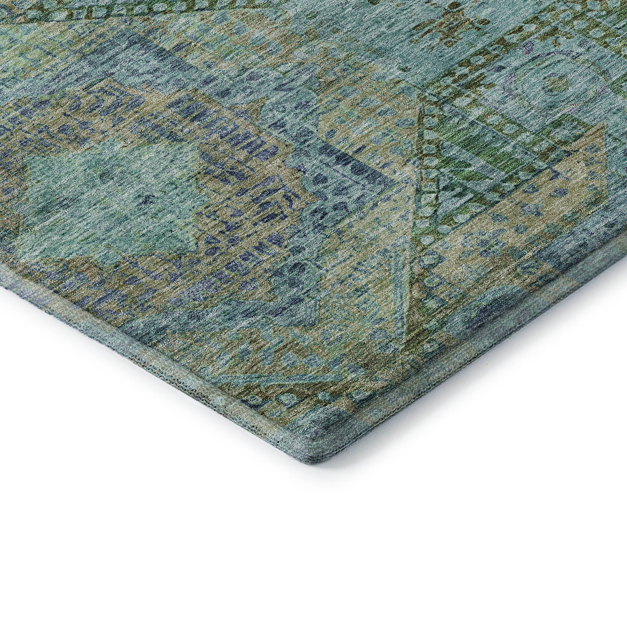 Oaxaca Machine Washable Traditional Green Rug 1'8" x 2'6" #shape_Rectangle