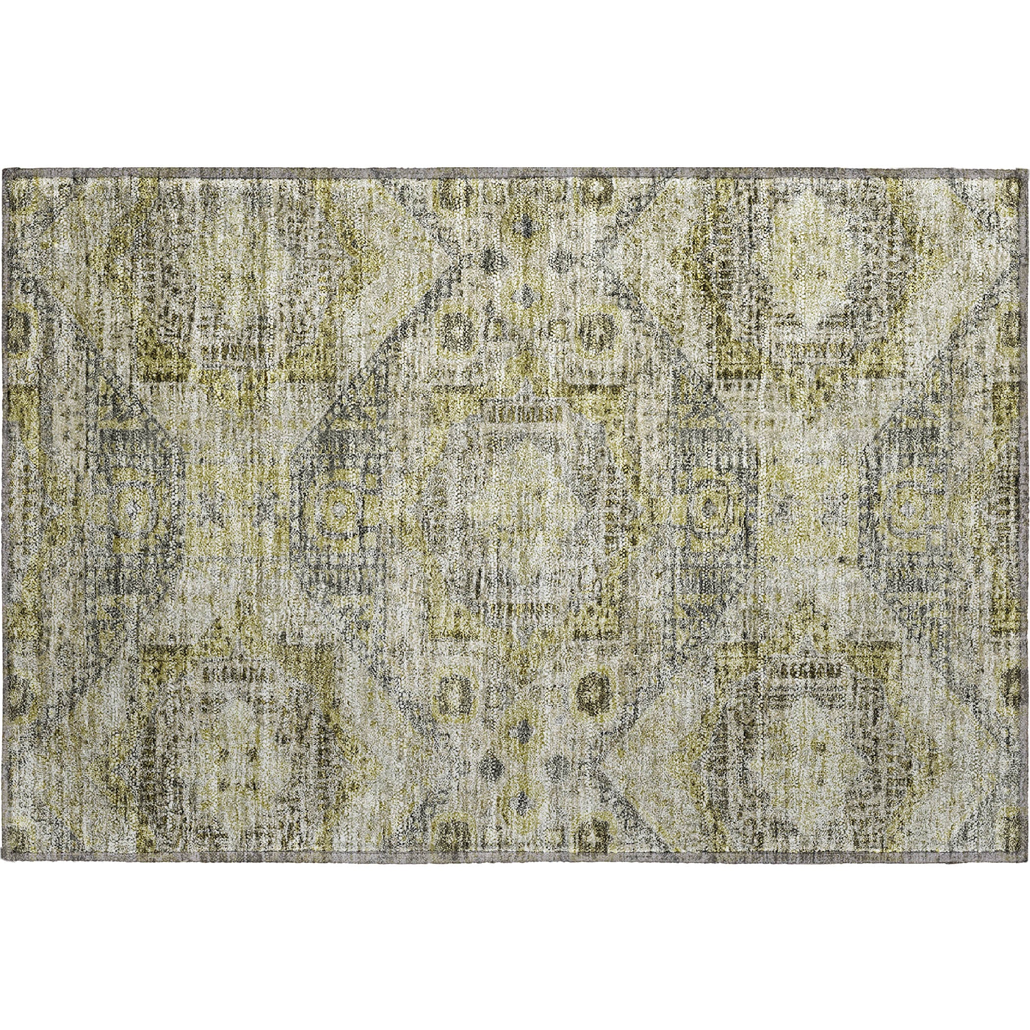 Oaxaca Machine Washable Traditional Khaki Brown Rug 1'8" x 2'6" #shape_Rectangle