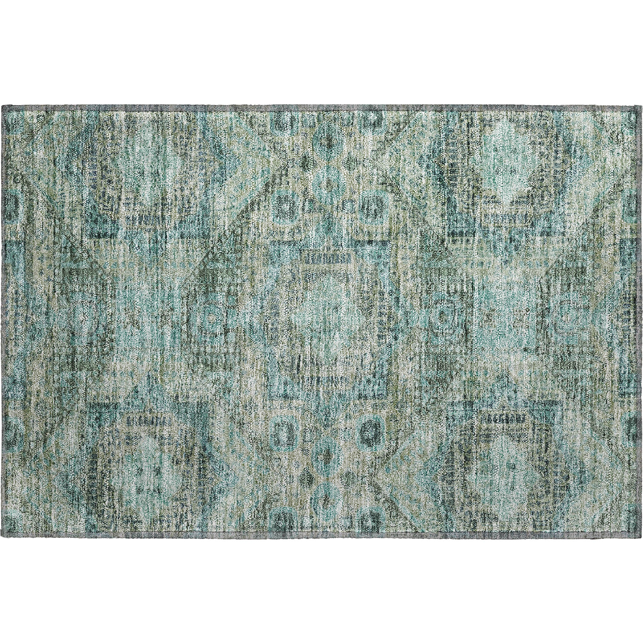Oaxaca Machine Washable Traditional Sage Green Rug 1'8" x 2'6" #shape_Rectangle