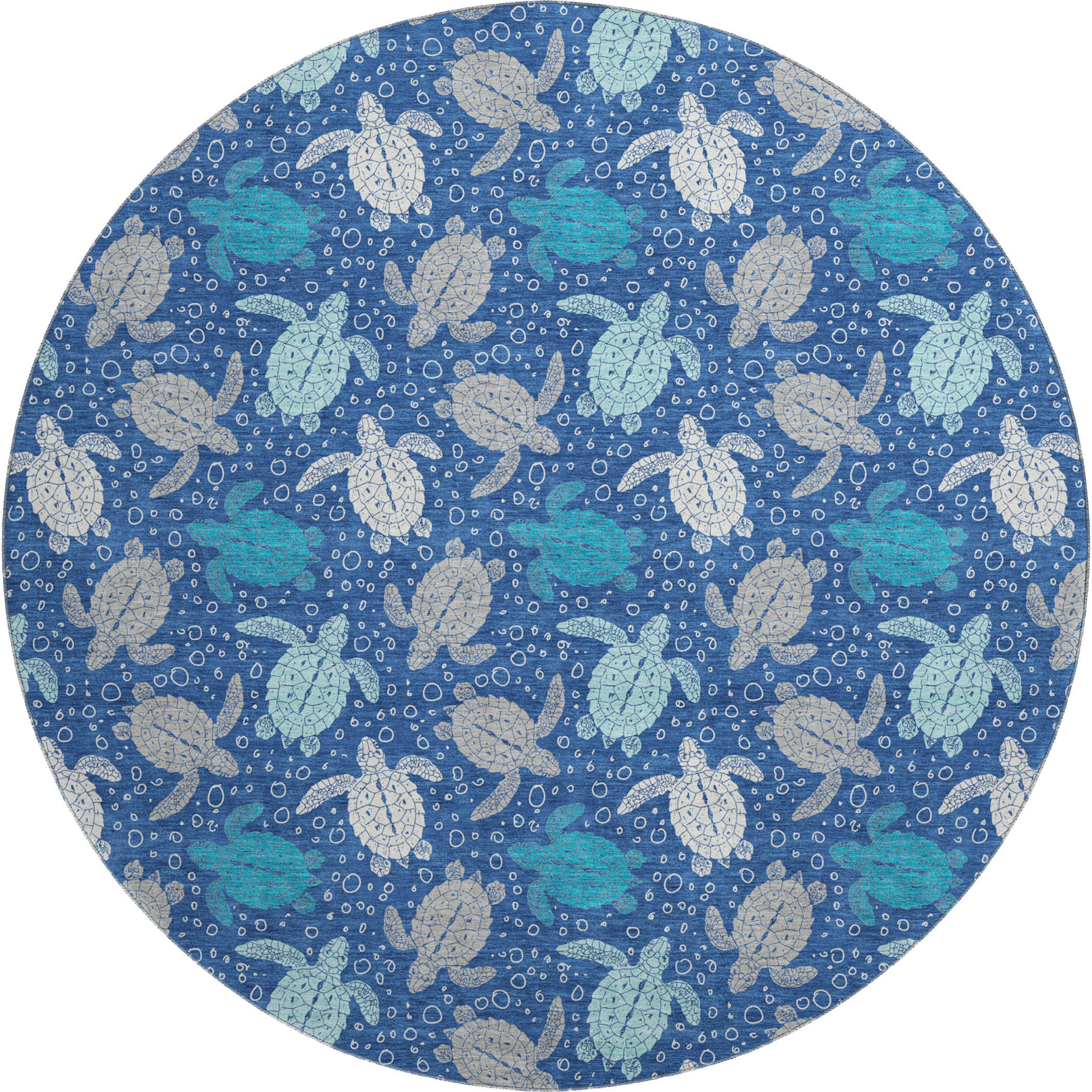 Cartagena Machine Washable Coastal Blue Rug 8' x 8' #shape_Round