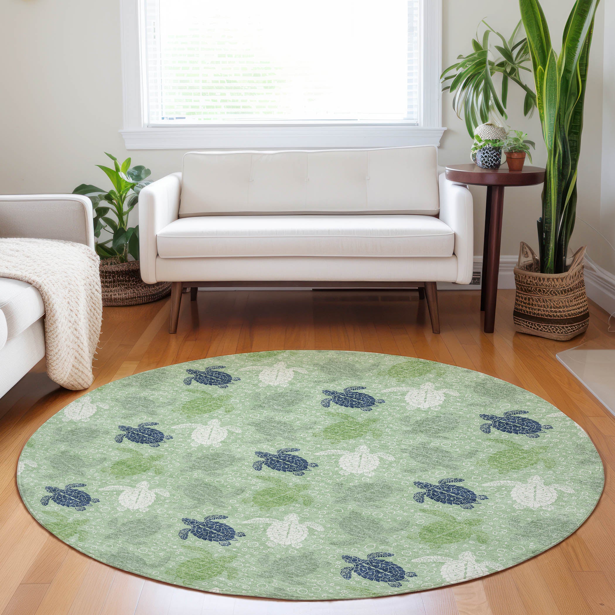 Cartagena Machine Washable Coastal Green Rug 8' x 8' #shape_Round