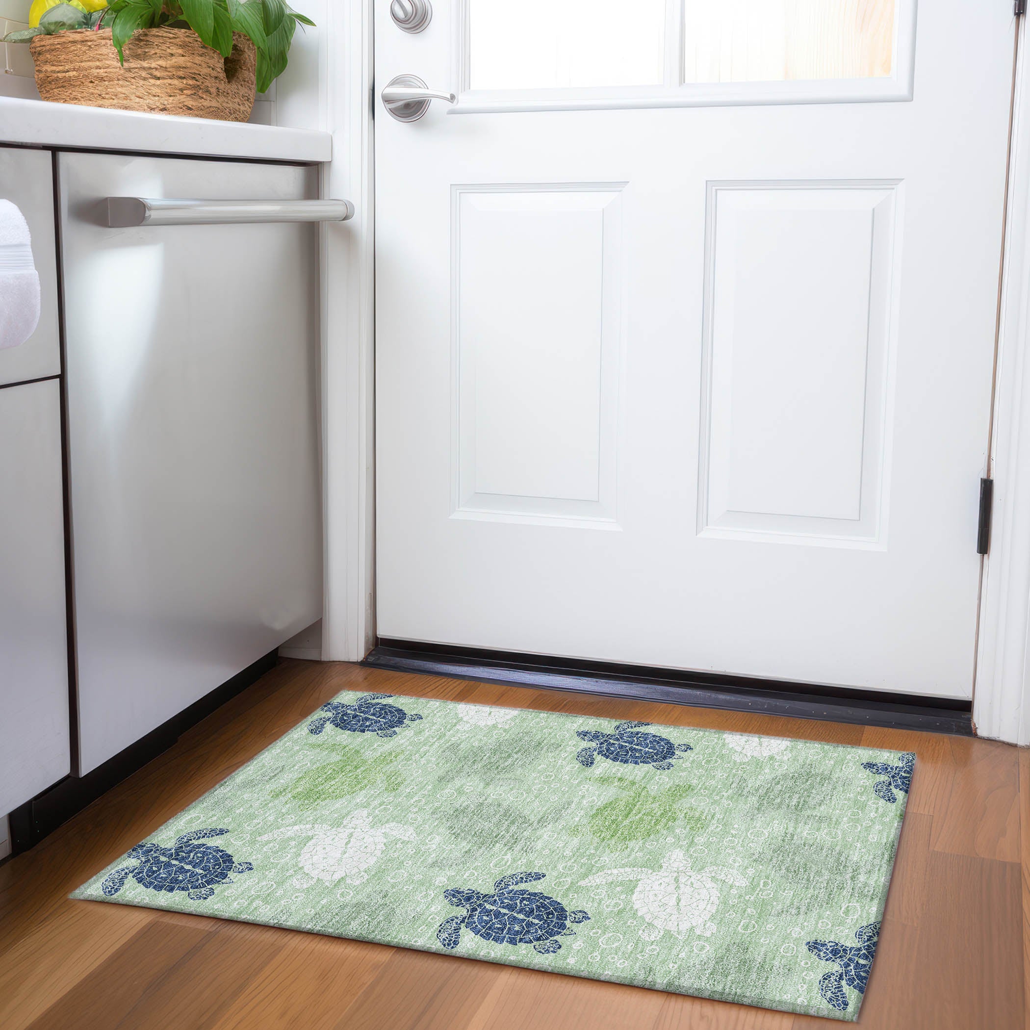 Cartagena Machine Washable Coastal Green Rug 1'8" x 2'6" #shape_Rectangle
