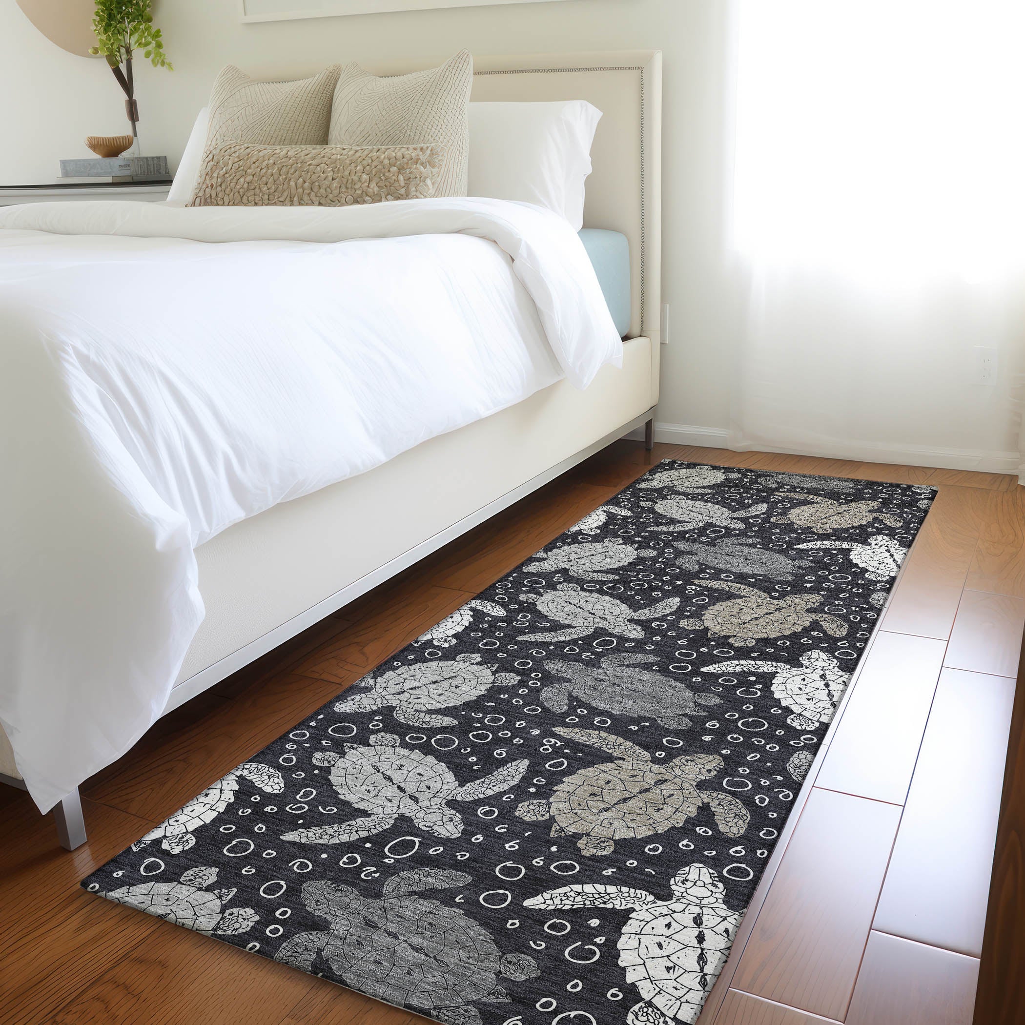 Cartagena Machine Washable Coastal Midnight Black Rug 2'3" x 7'6" #shape_Runner
