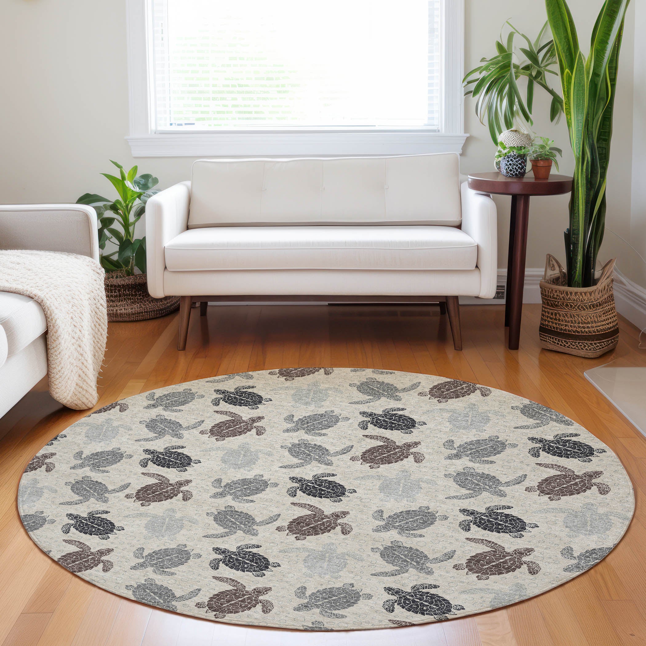 Cartagena Machine Washable Coastal Sand Beige Rug 8' x 8' #shape_Round