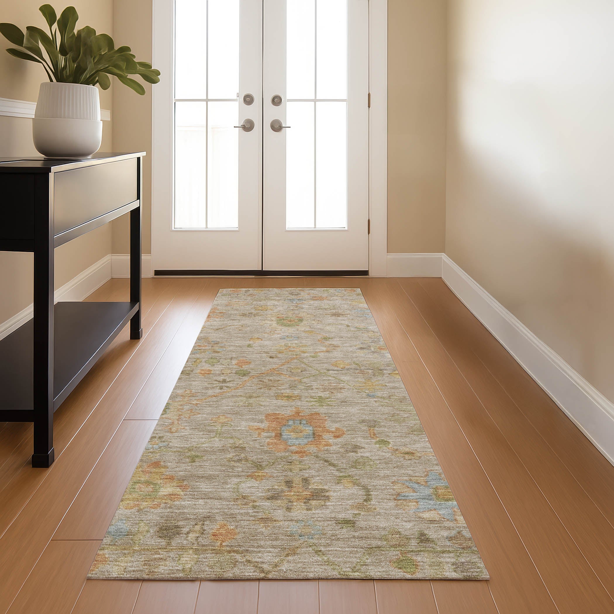 Bern Machine Washable Traditional Beige Brown Rug 2'3" x 7'6" #shape_Runner