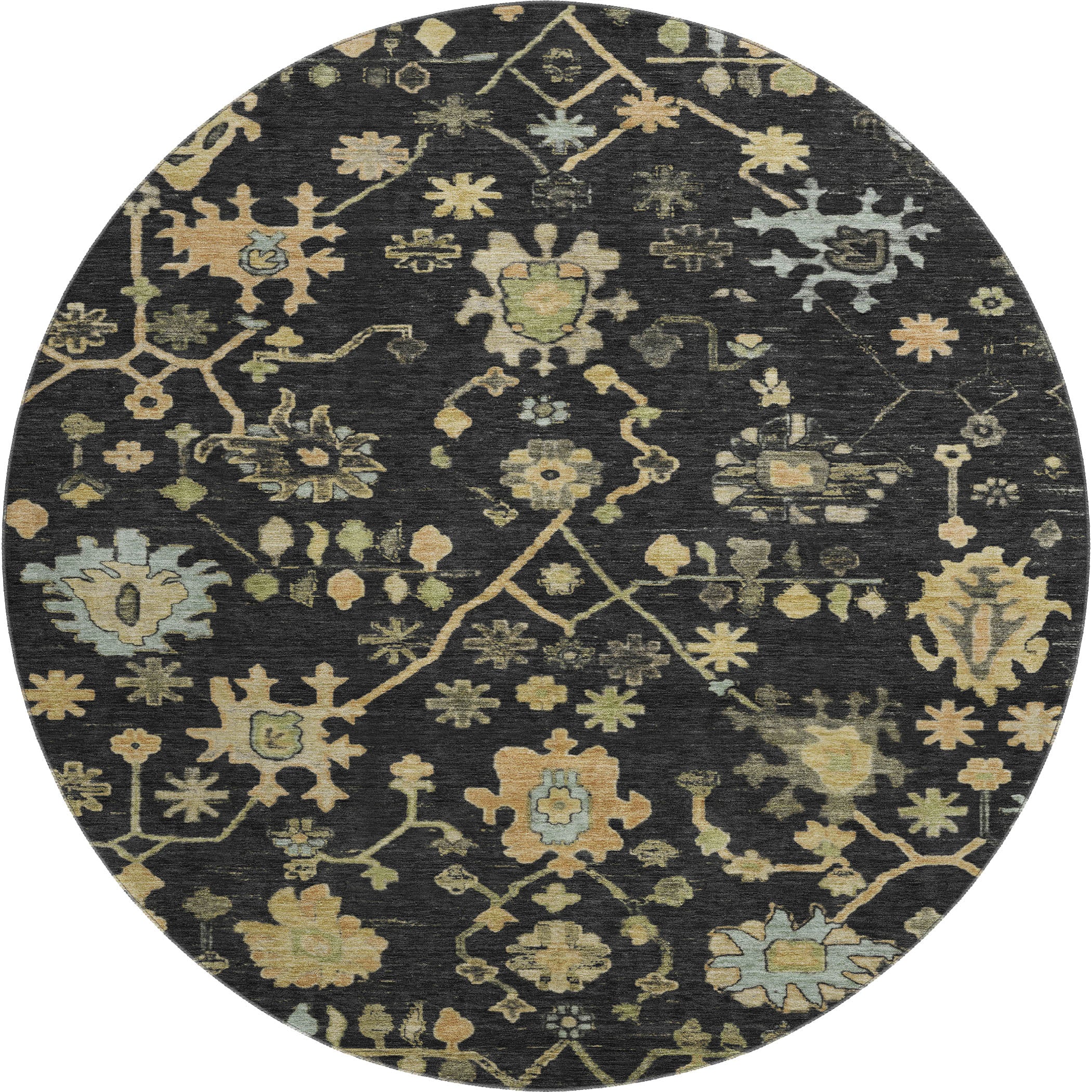 Bern Machine Washable Traditional Black Rug 8' x 8' #shape_Round