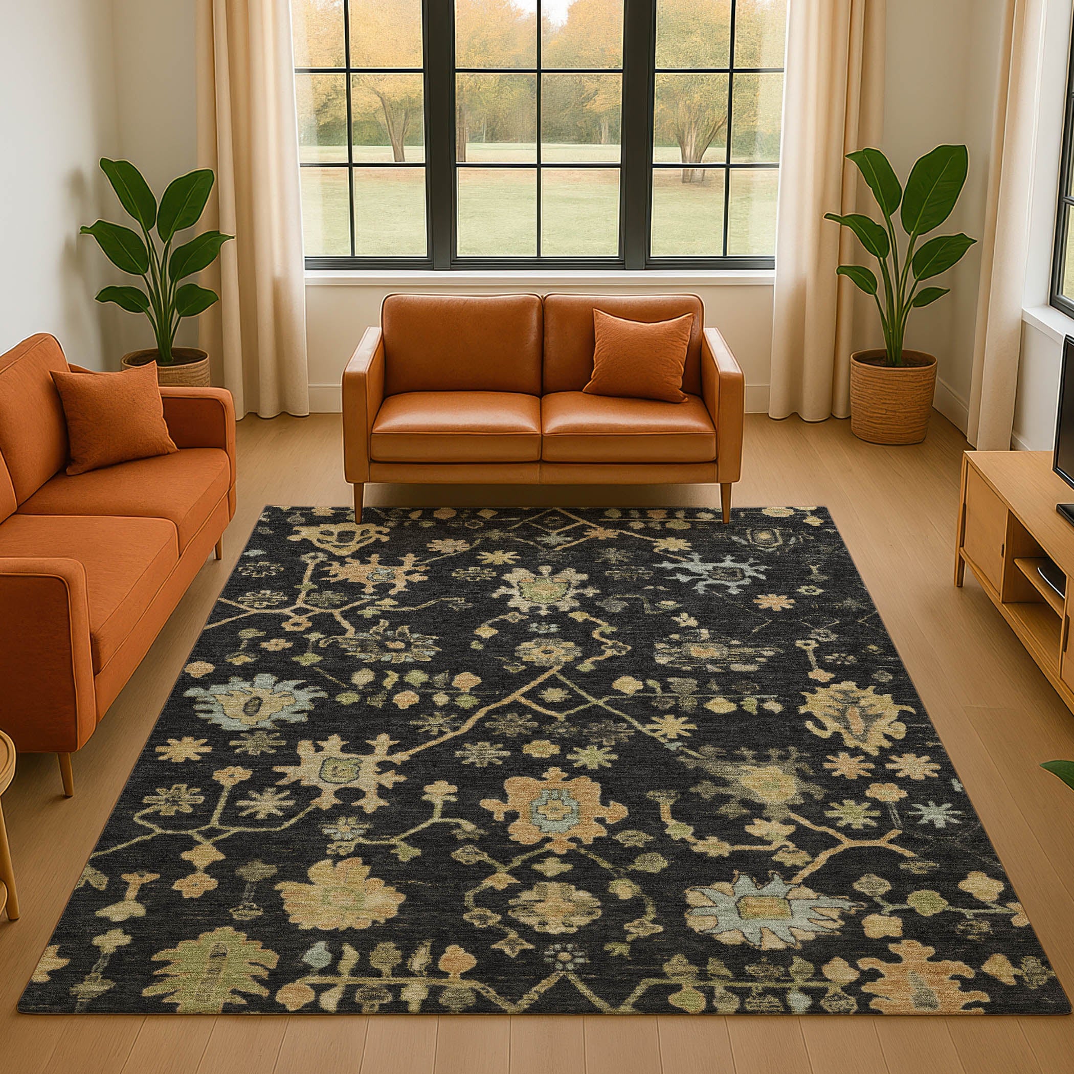 Bern Machine Washable Traditional Black Rug 2'6" x 3'10" #shape_Rectangle