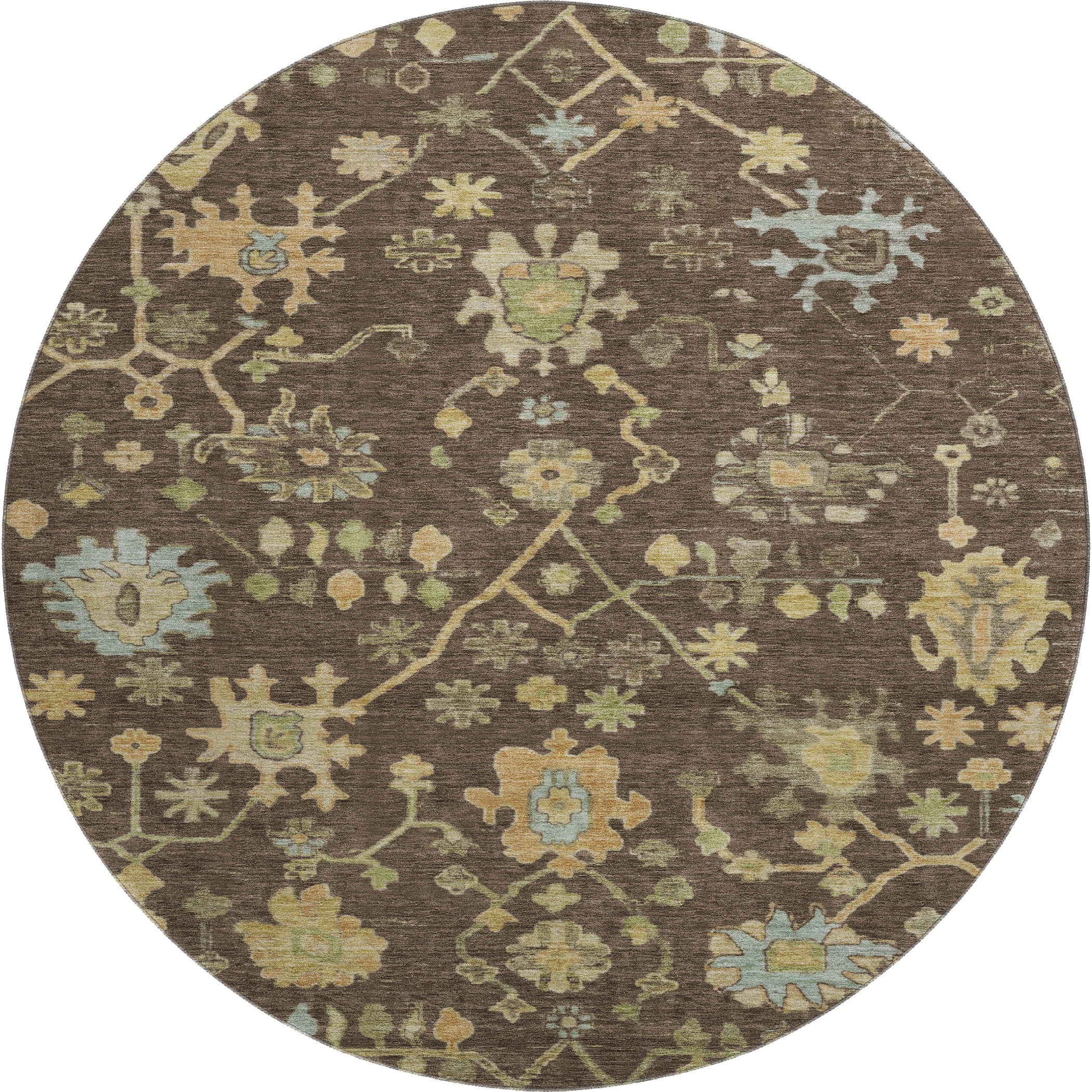Bern Machine Washable Traditional Brown Rug 8' x 8' #shape_Round