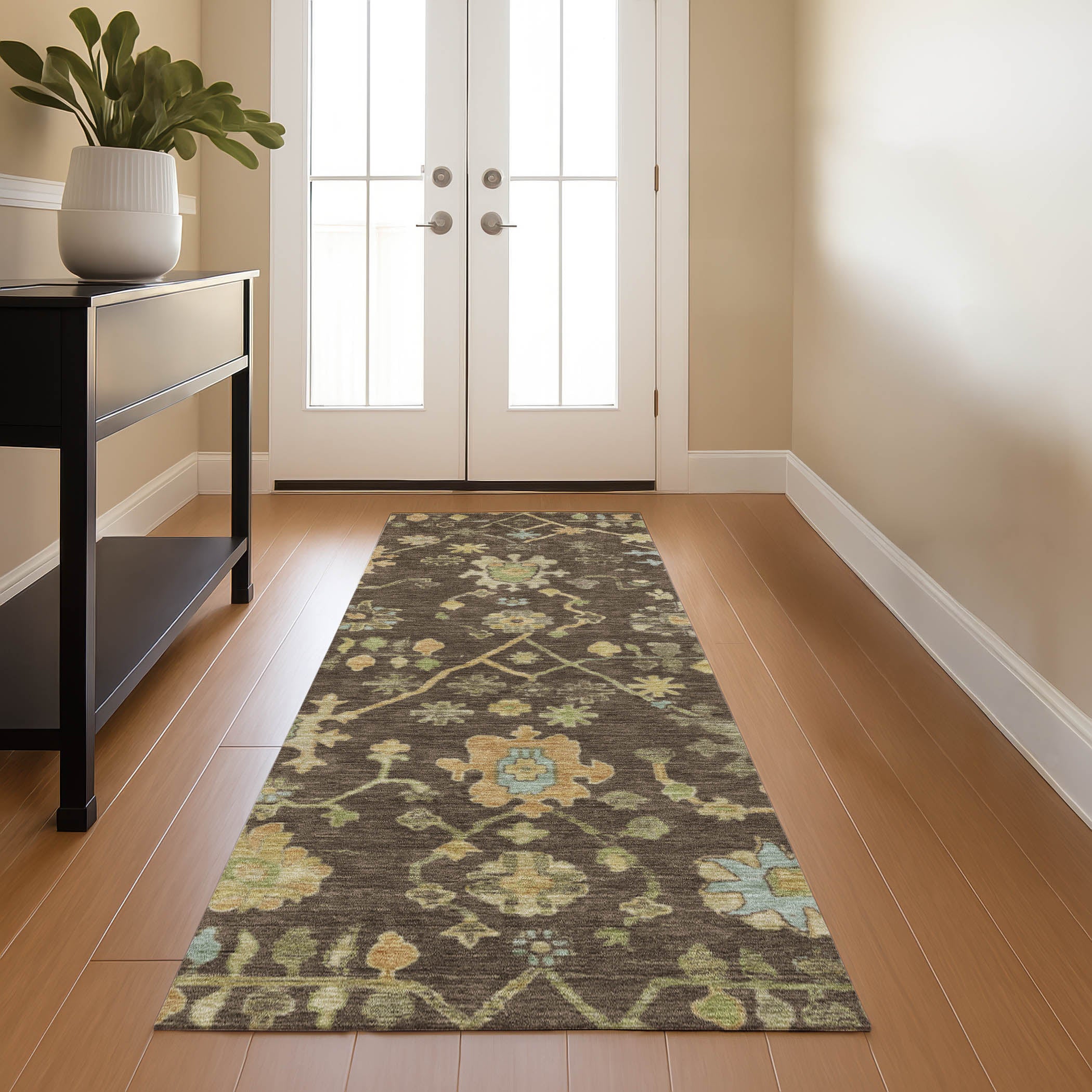 Bern Machine Washable Traditional Brown Rug 2'3" x 7'6" #shape_Runner