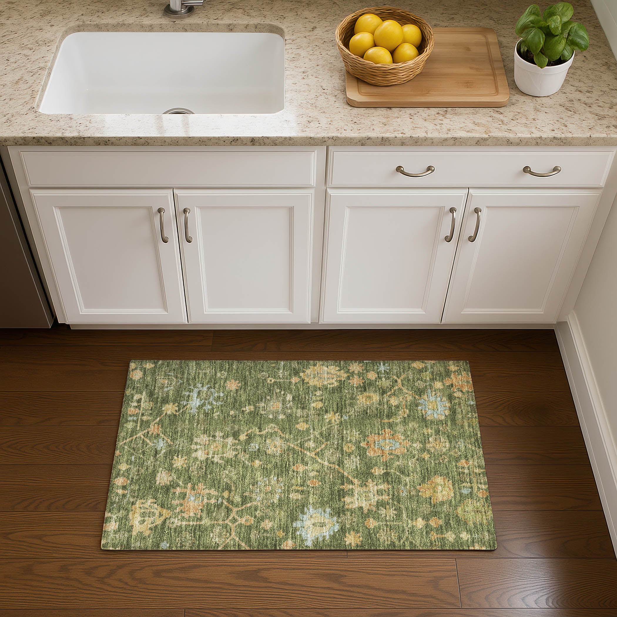 Bern Machine Washable Traditional Fern Green Rug 1'8" x 2'6" #shape_Rectangle