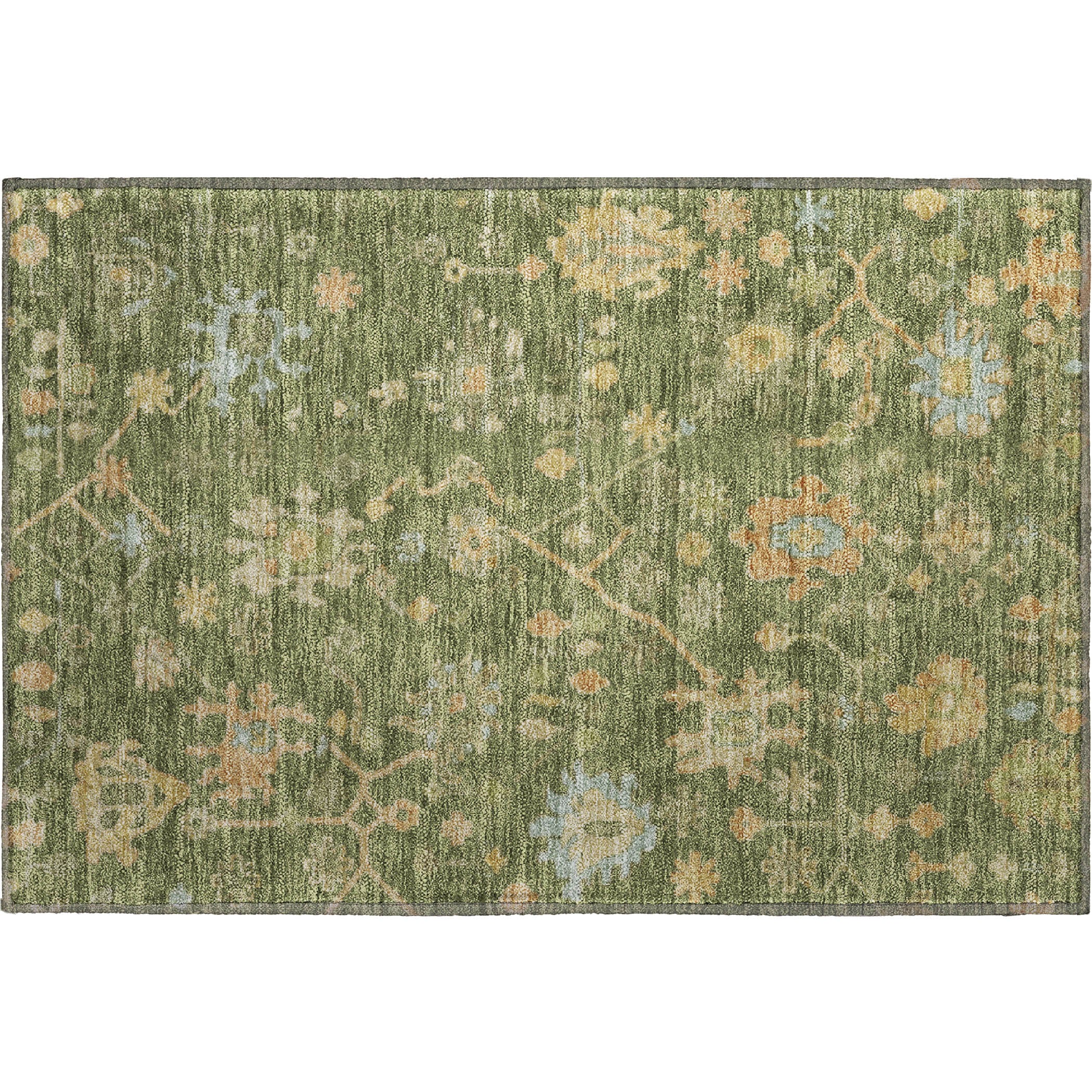 Bern Machine Washable Traditional Fern Green Rug 1'8" x 2'6" #shape_Rectangle