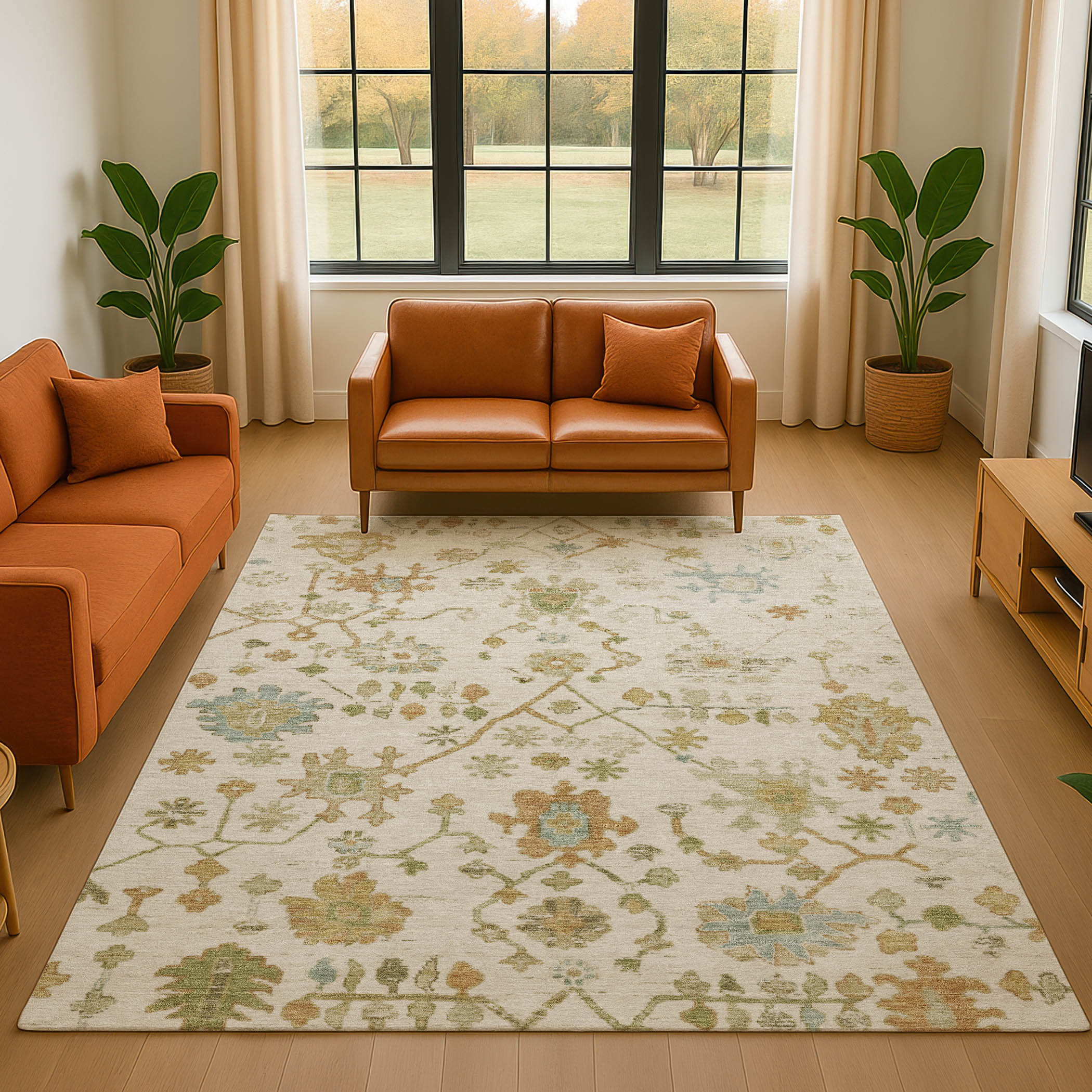 Bern Machine Washable Traditional Ivory Rug 2'6" x 3'10" #shape_Rectangle