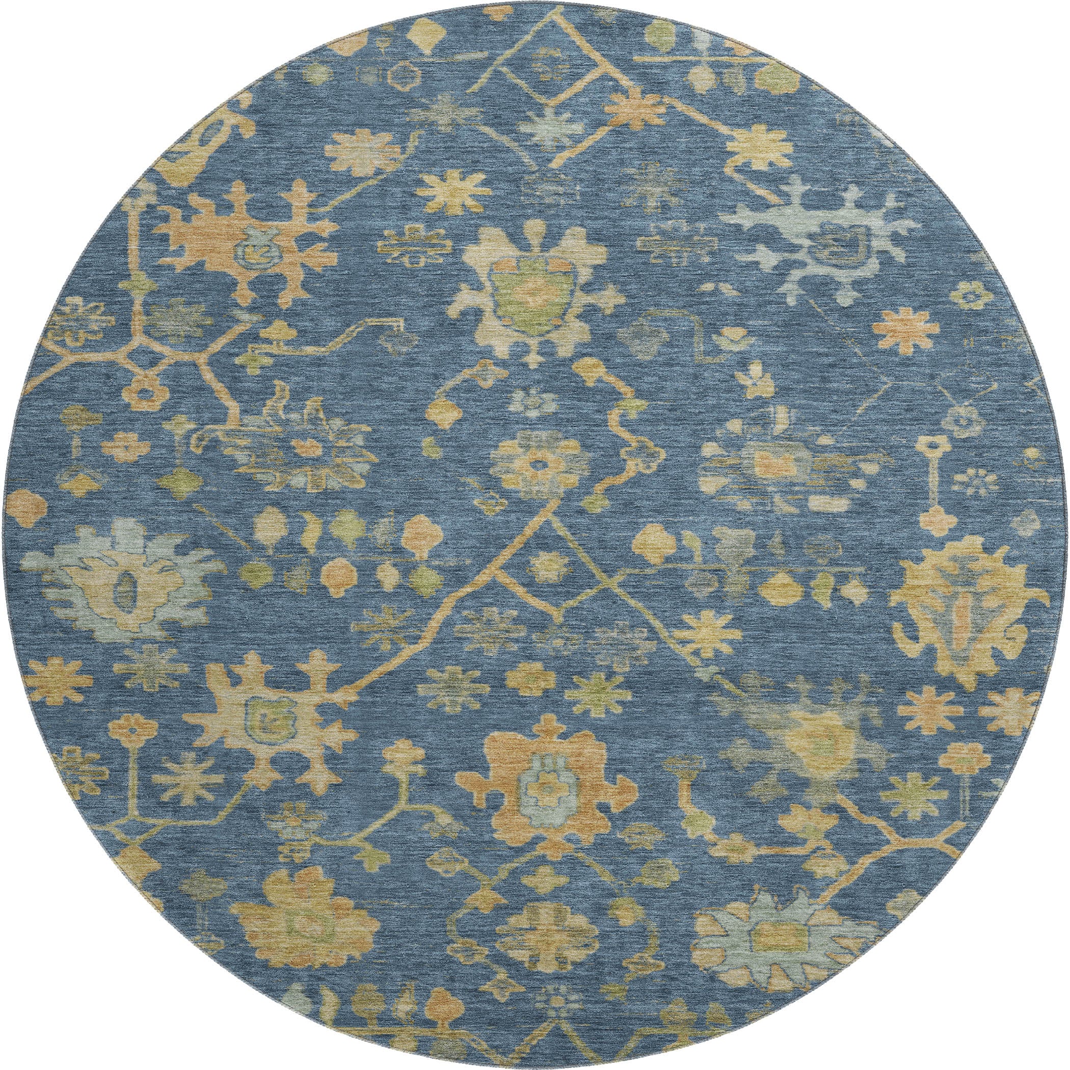 Bern Machine Washable Traditional Navy Blue Rug 8' x 8' #shape_Round
