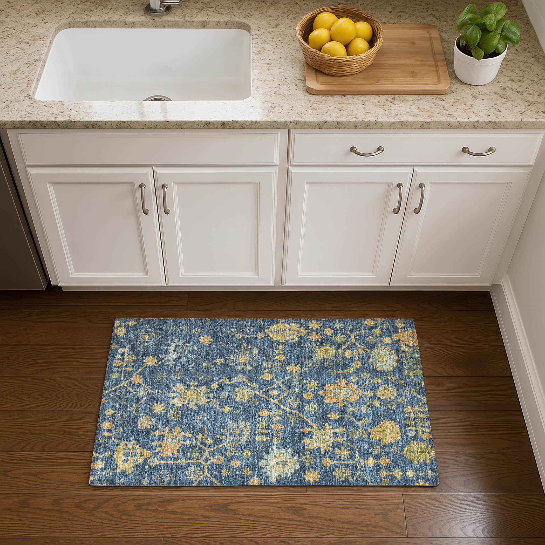 Bern Machine Washable Traditional Navy Blue Rug 1'8" x 2'6" #shape_Rectangle