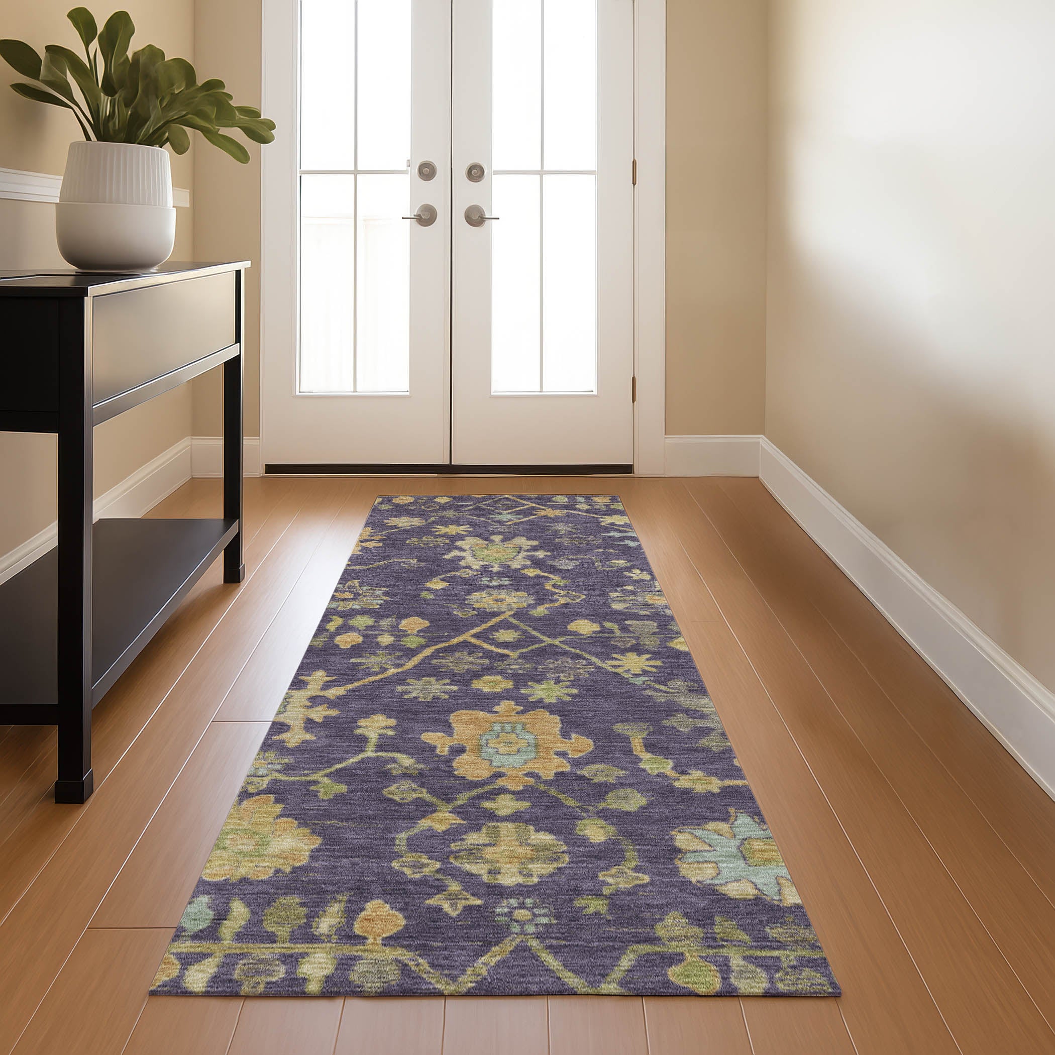 Bern Machine Washable Traditional Purple Rug 2'3" x 7'6" #shape_Runner