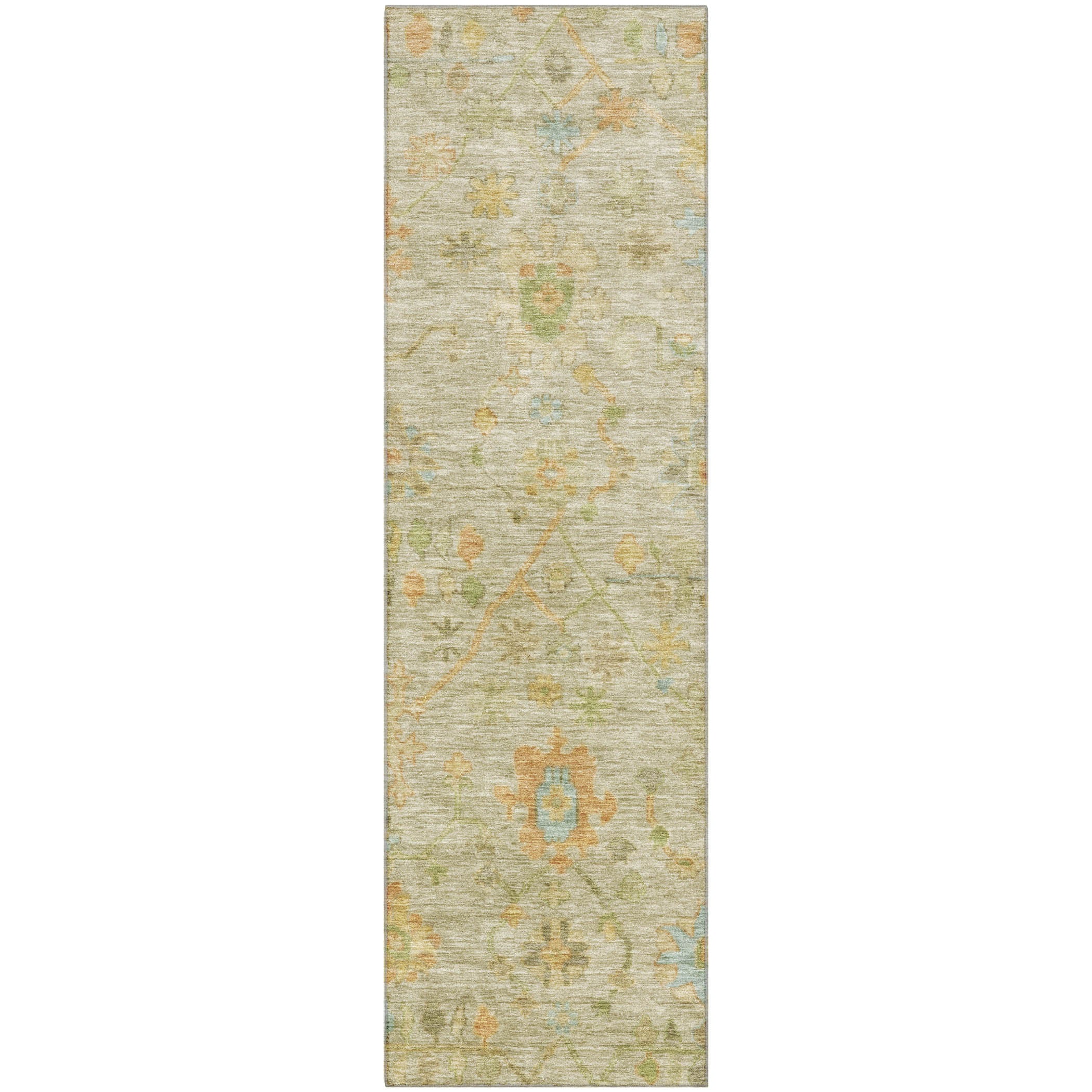 Bern Machine Washable Traditional Sage Green Rug 2'3" x 7'6" #shape_Runner