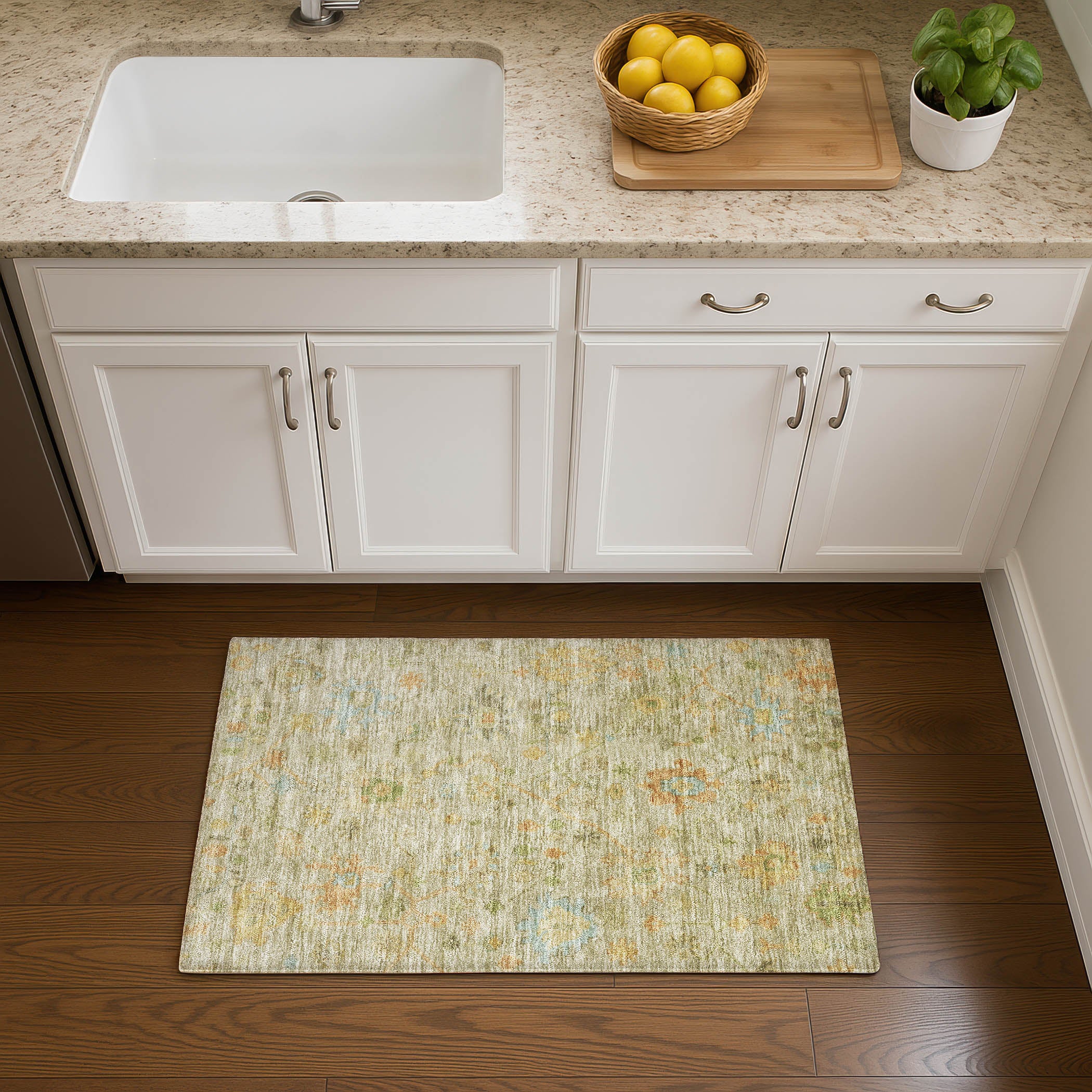 Bern Machine Washable Traditional Sage Green Rug 1'8" x 2'6" #shape_Rectangle