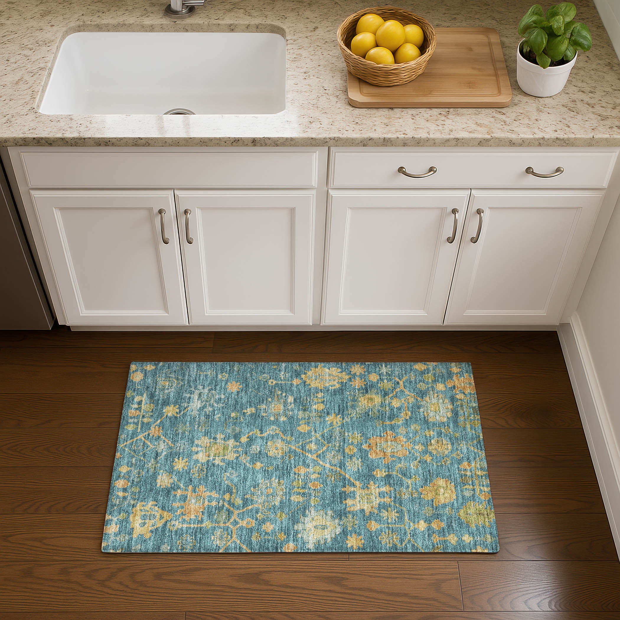 Bern Machine Washable Traditional Teal Rug 1'8" x 2'6" #shape_Rectangle