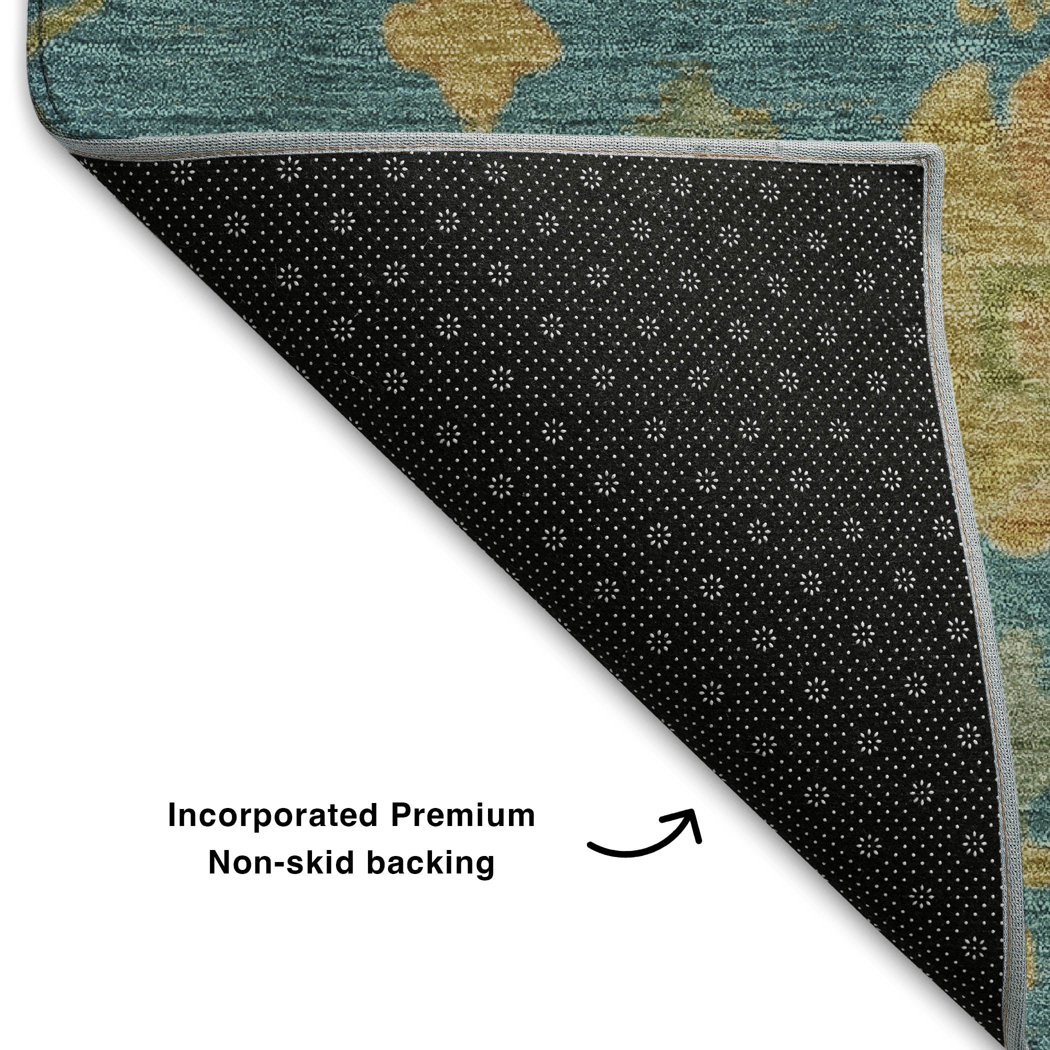 Bern Machine Washable Traditional Teal Rug 1'8" x 2'6" #shape_Rectangle