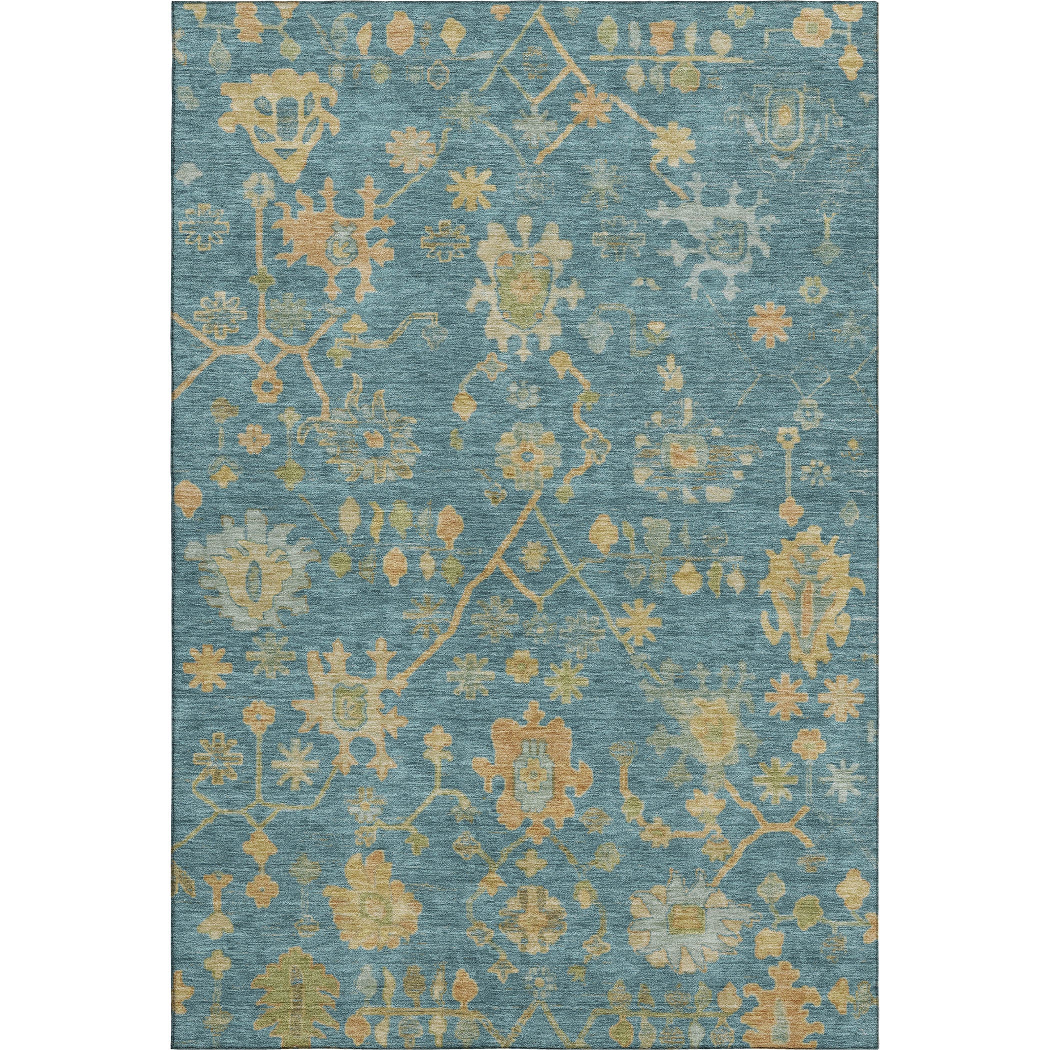Bern Machine Washable Traditional Teal Rug 2'6" x 3'10" #shape_Rectangle