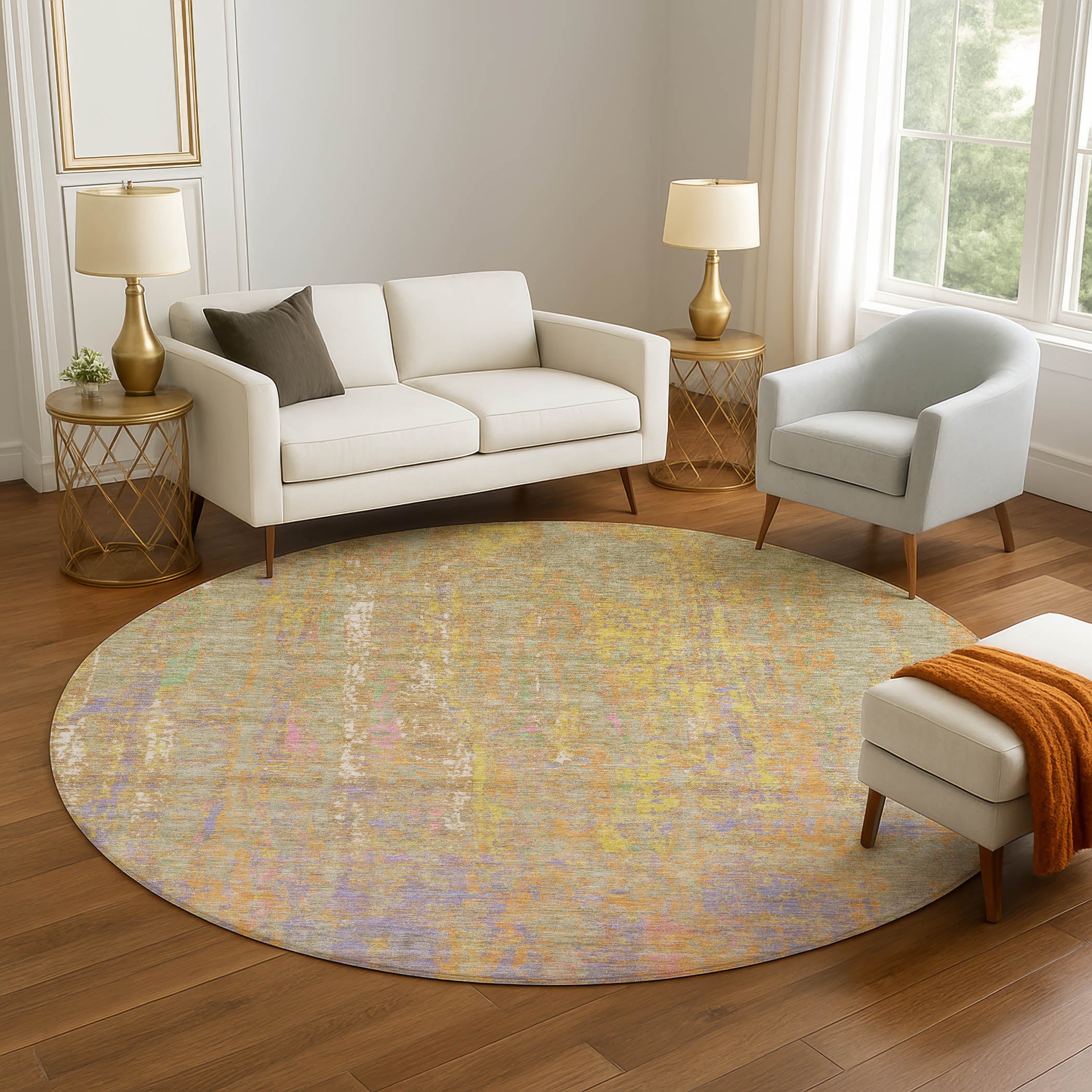 Lima Machine Washable Transitional Green Rug 8' x 8' #shape_Round
