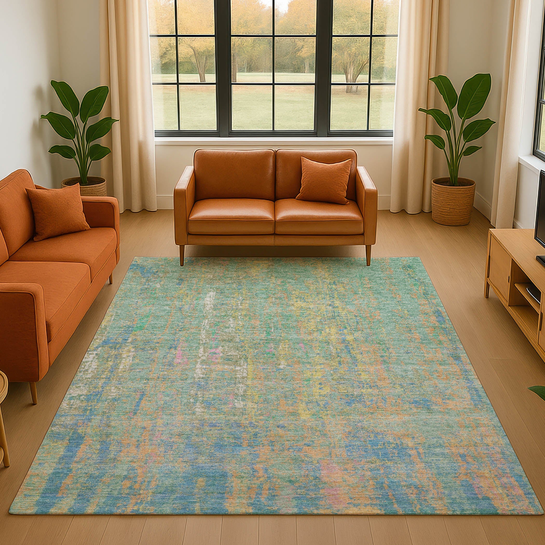 Lima Machine Washable Transitional Teal Rug 2'6" x 3'10" #shape_Rectangle