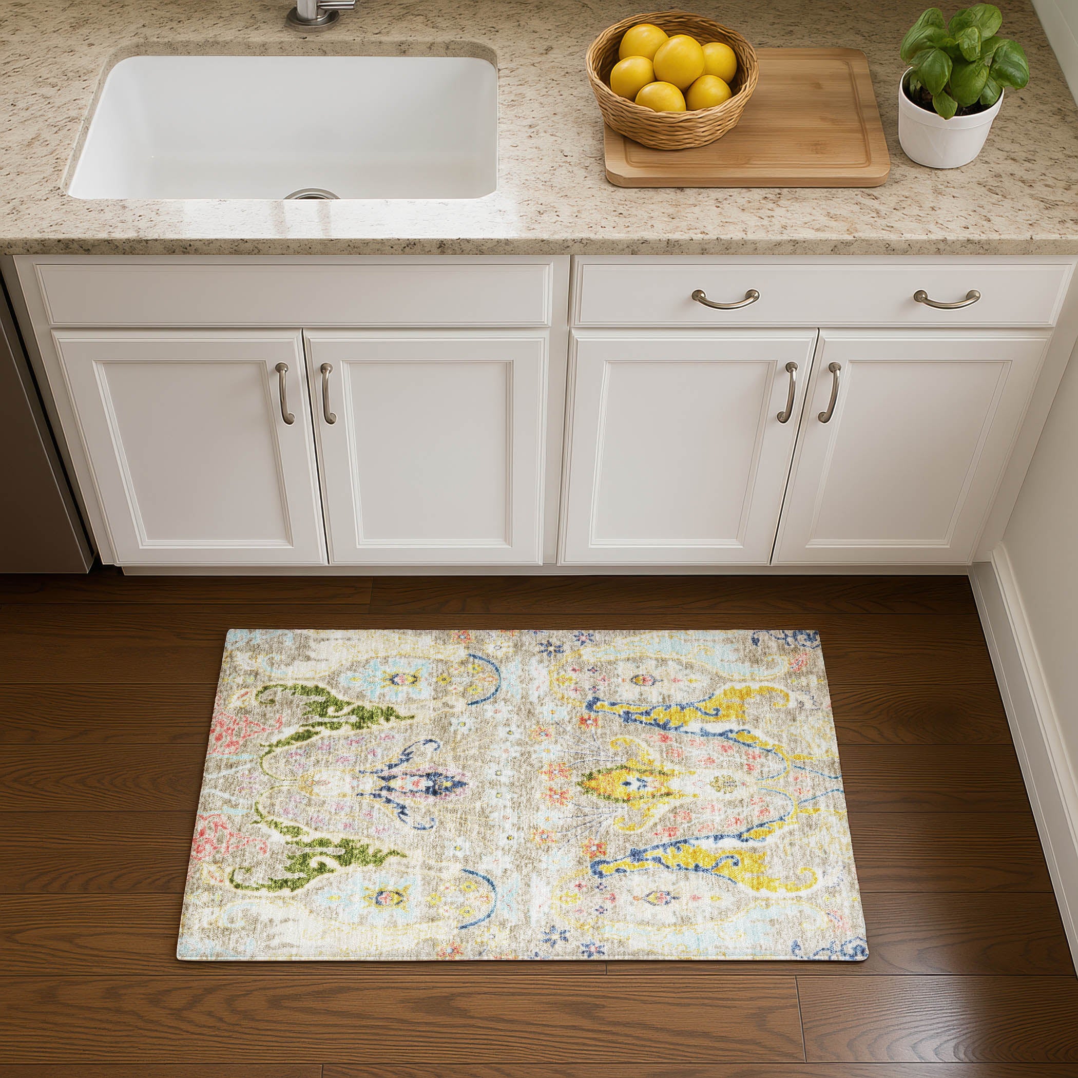 Hoi An Machine Washable Transitional Beige Brown Rug 1'8" x 2'6" #shape_Rectangle