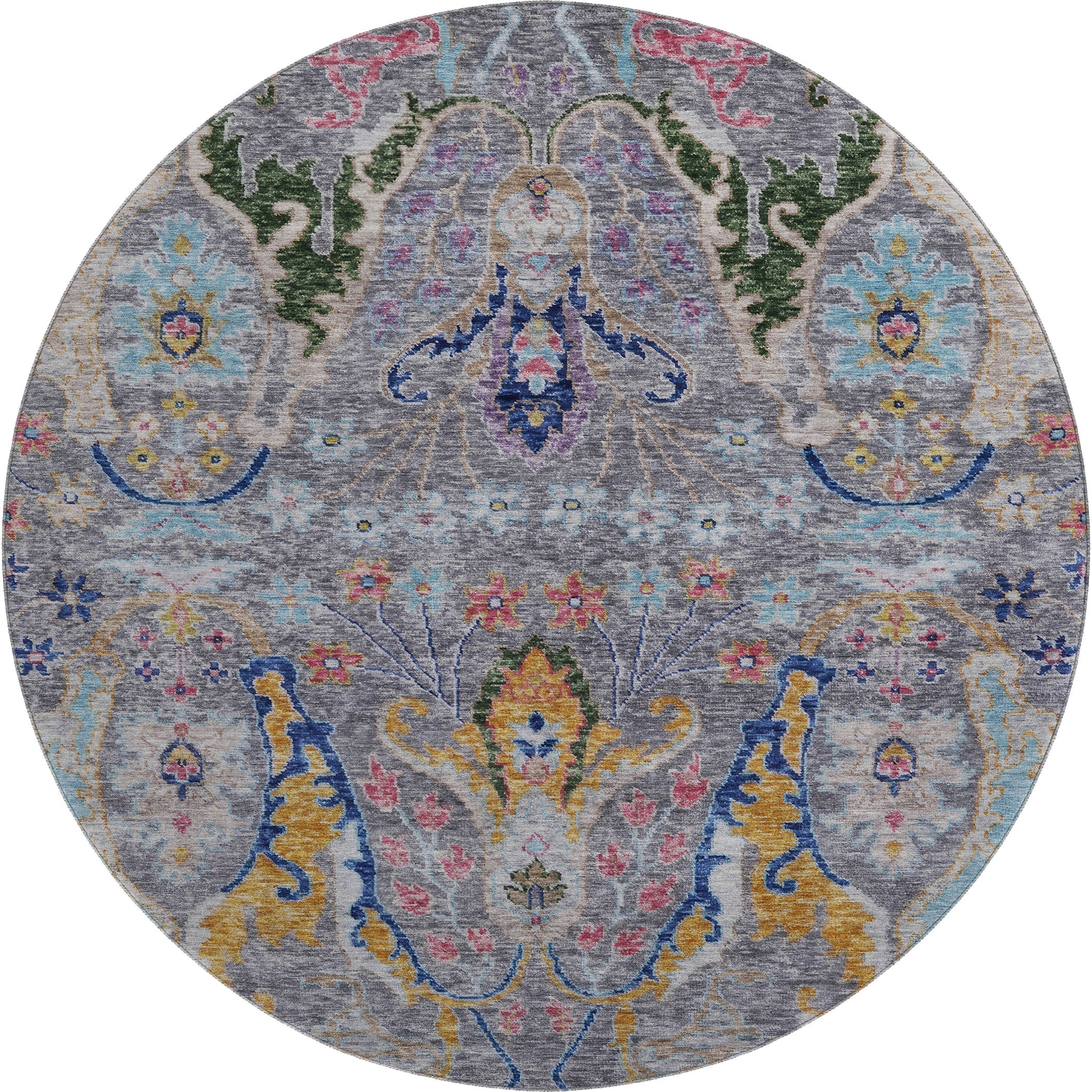 Hoi An Machine Washable Transitional Gray Rug 8' x 8' #shape_Round