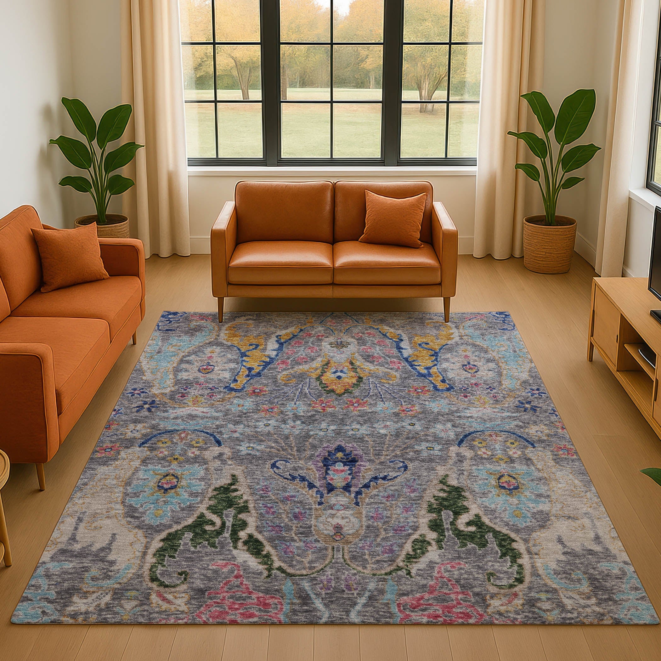 Hoi An Machine Washable Transitional Gray Rug 2'6" x 3'10" #shape_Rectangle