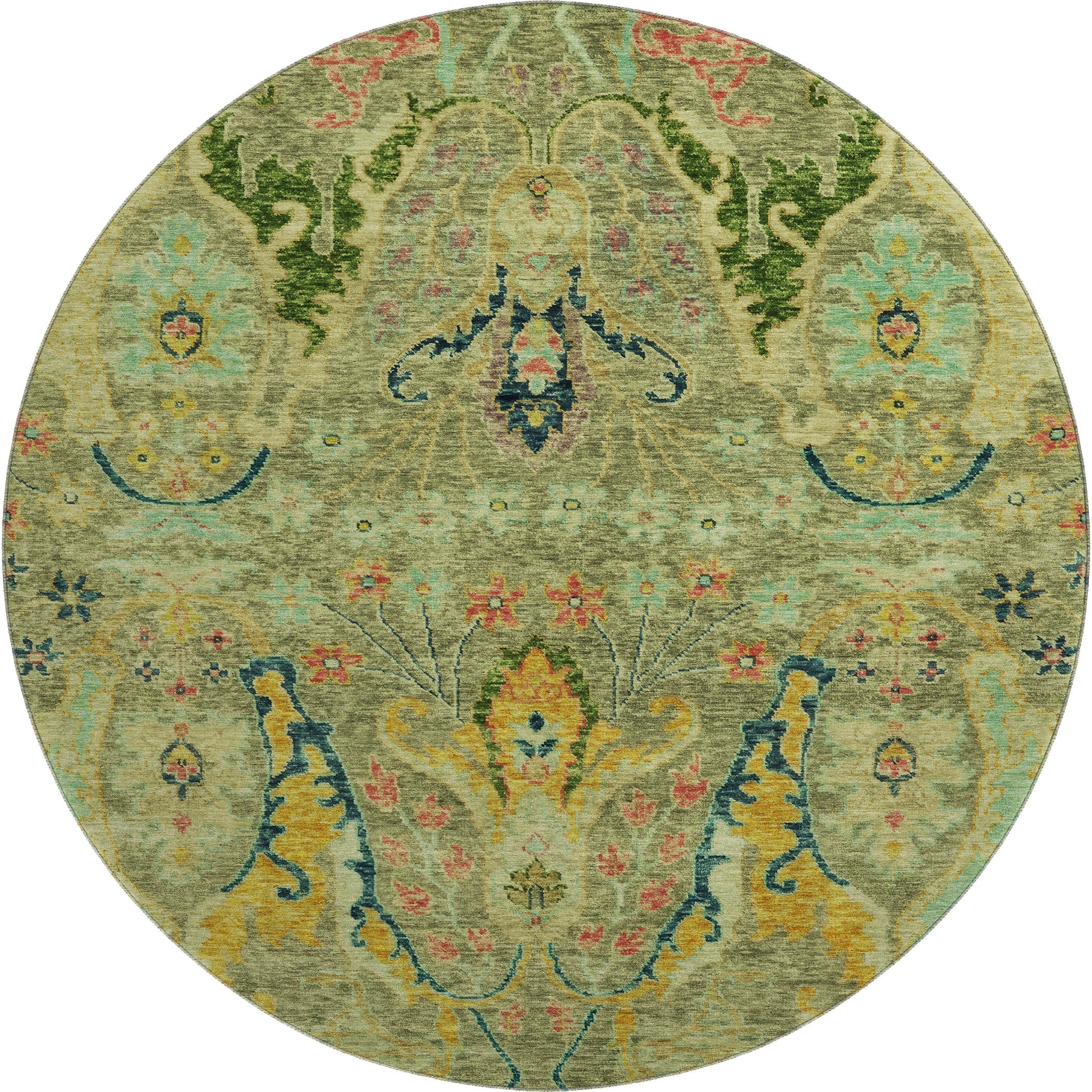 Hoi An Machine Washable Transitional Green Rug 8' x 8' #shape_Round