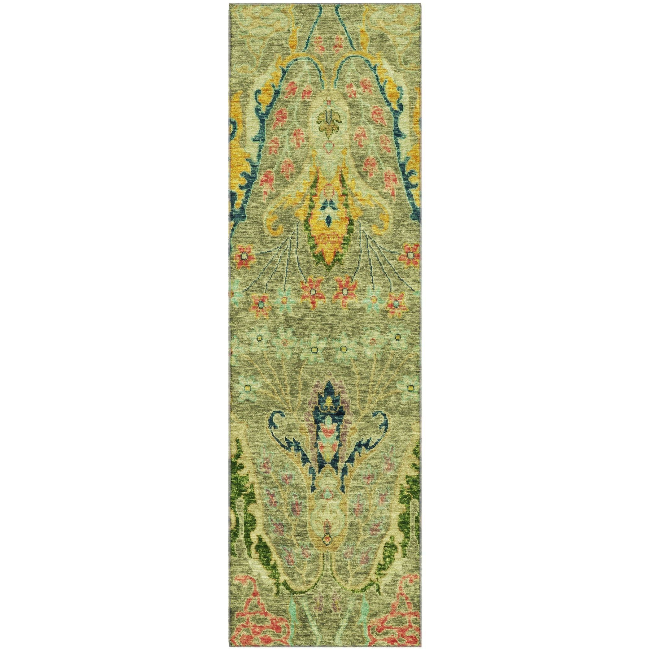 Hoi An Machine Washable Transitional Green Rug 2'3" x 7'6" #shape_Runner