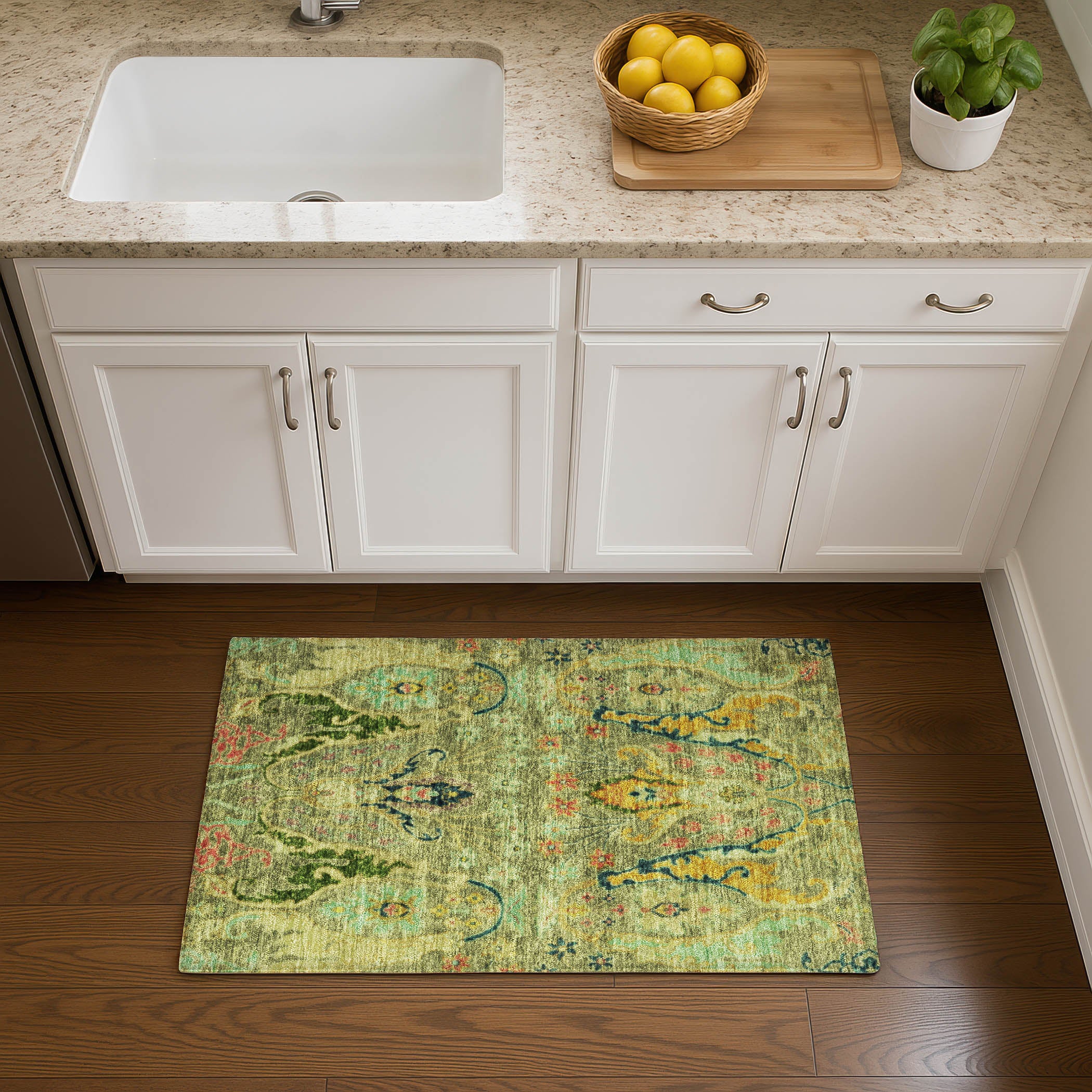 Hoi An Machine Washable Transitional Green Rug 1'8" x 2'6" #shape_Rectangle