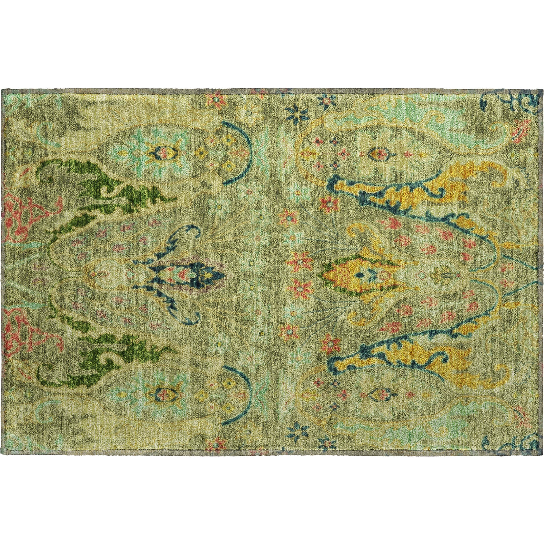 Hoi An Machine Washable Transitional Green Rug 1'8" x 2'6" #shape_Rectangle