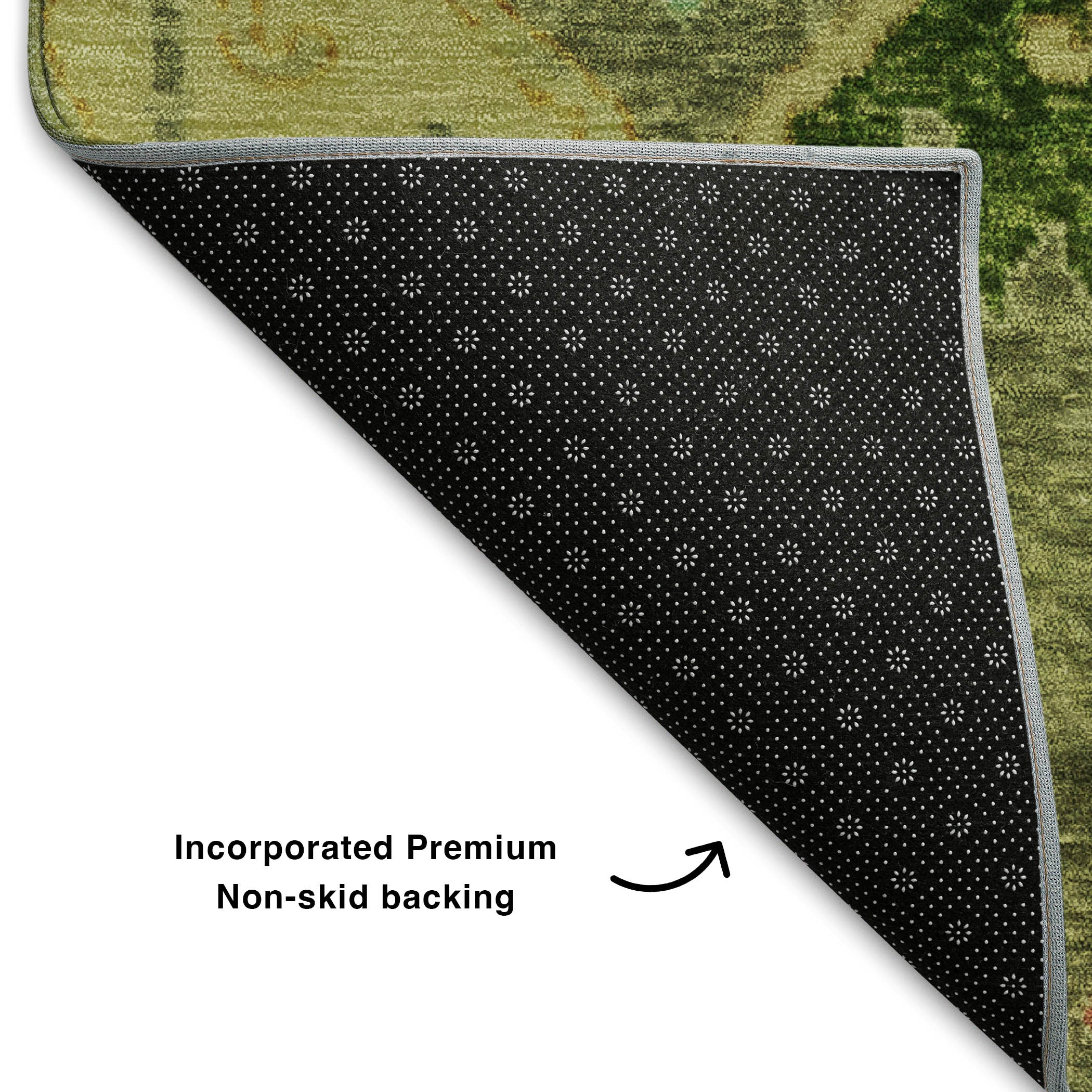 Hoi An Machine Washable Transitional Green Rug 1'8" x 2'6" #shape_Rectangle