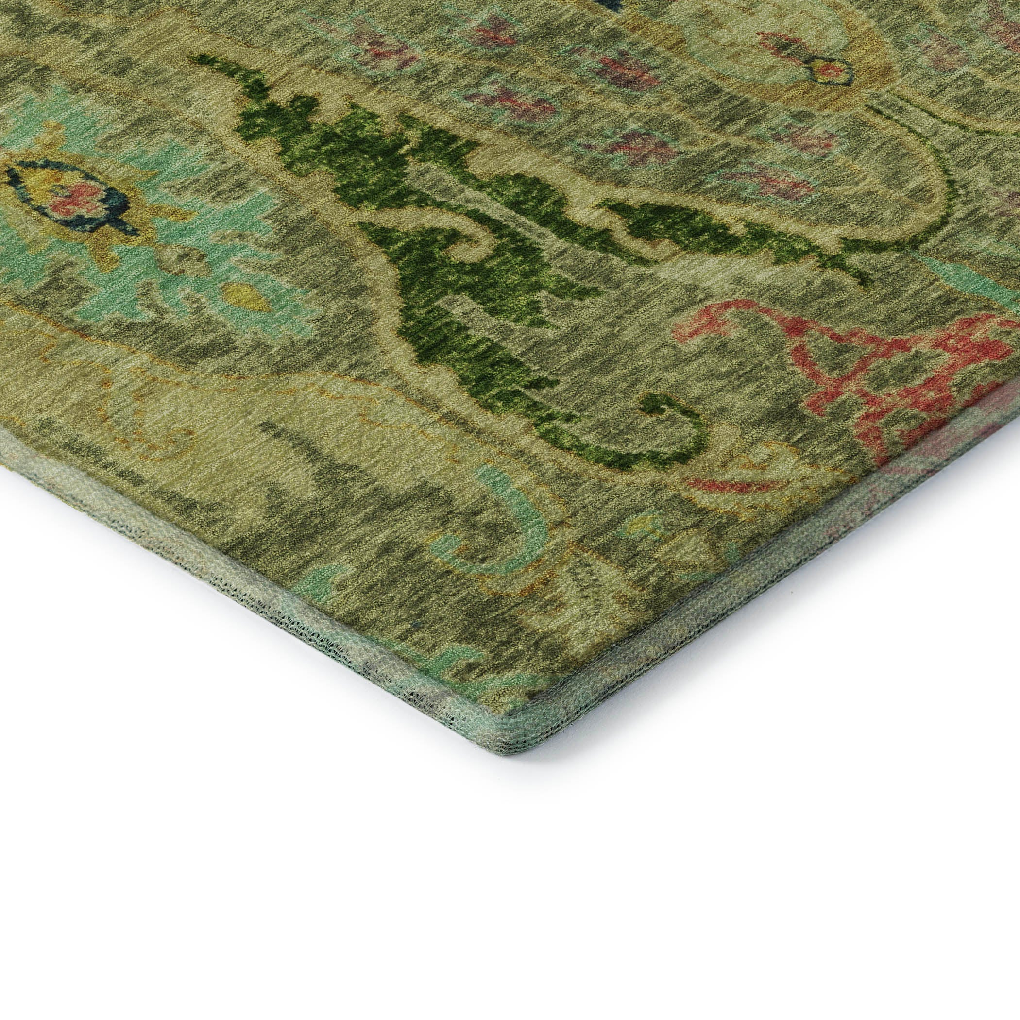 Hoi An Machine Washable Transitional Green Rug 1'8" x 2'6" #shape_Rectangle