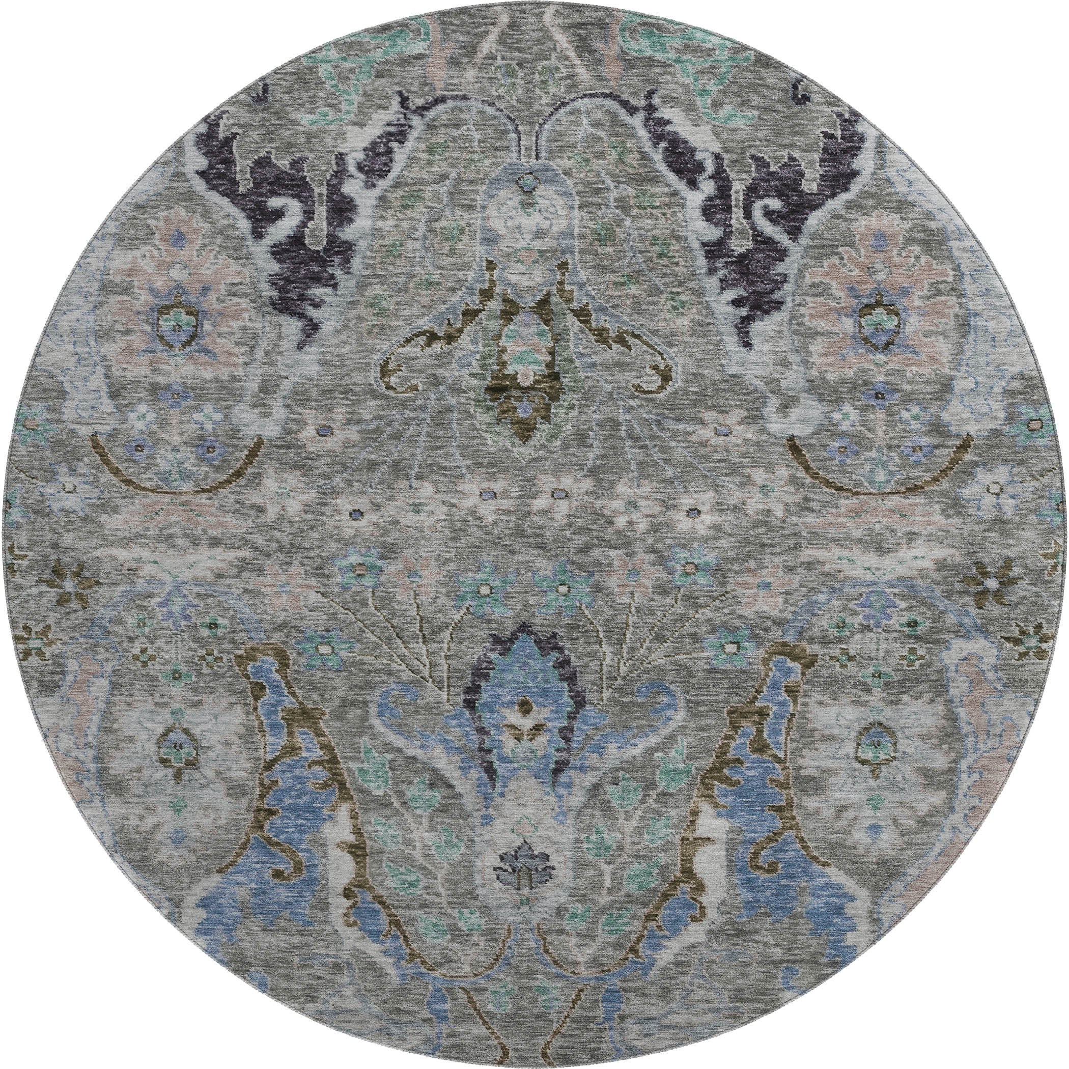 Hoi An Machine Washable Transitional Pewter Gray Rug 8' x 8' #shape_Round