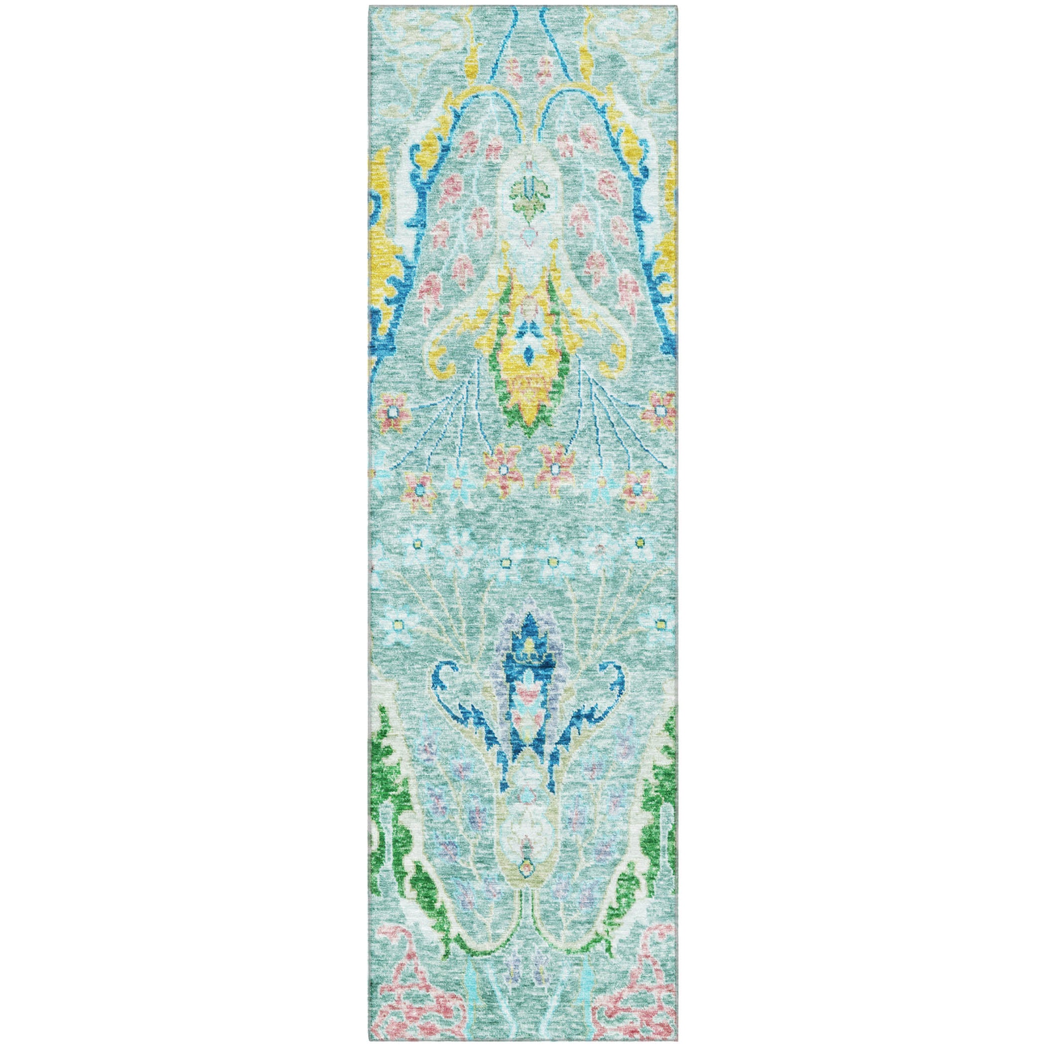 Hoi An Machine Washable Transitional Teal Rug 2'3" x 7'6" #shape_Runner