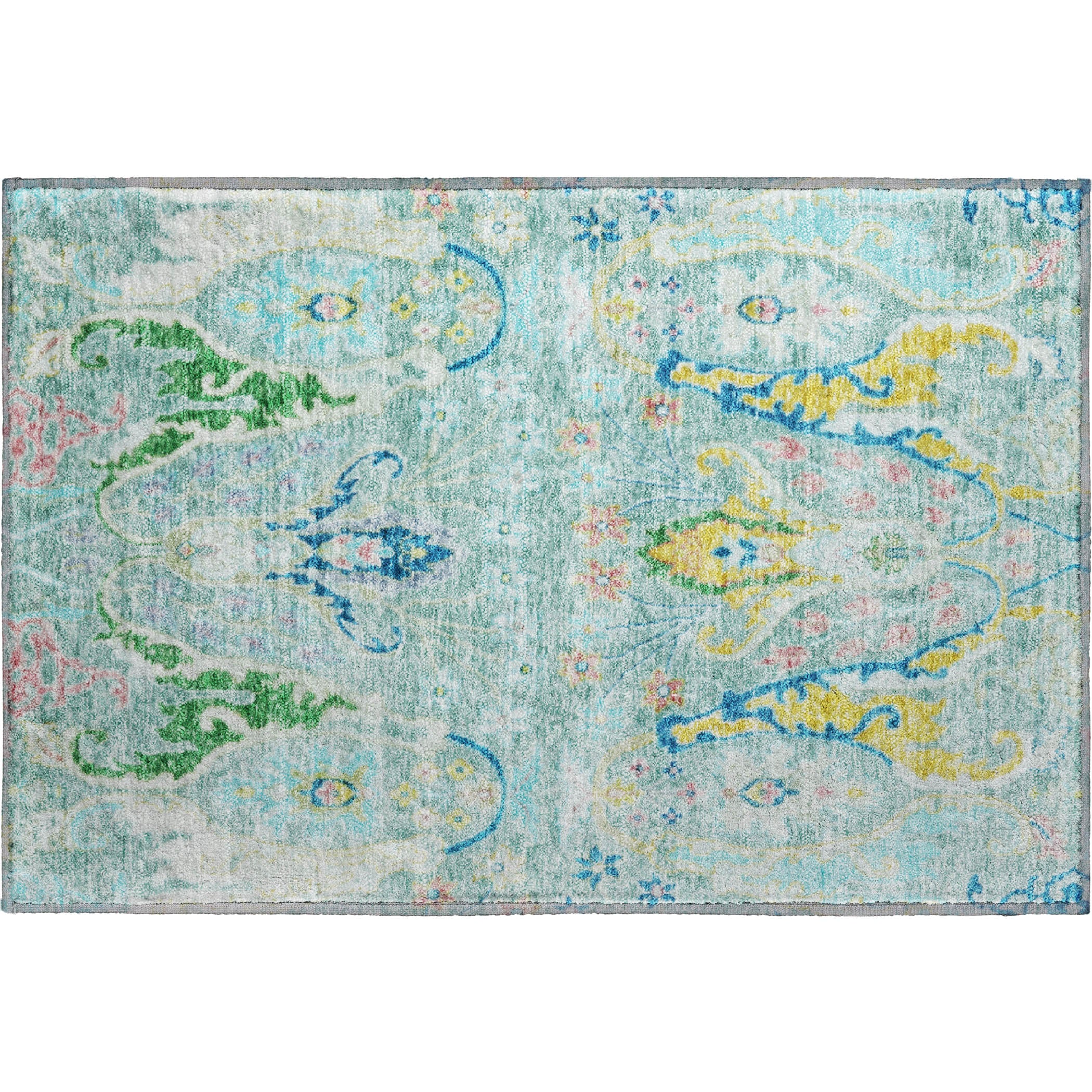 Hoi An Machine Washable Transitional Teal Rug 1'8" x 2'6" #shape_Rectangle