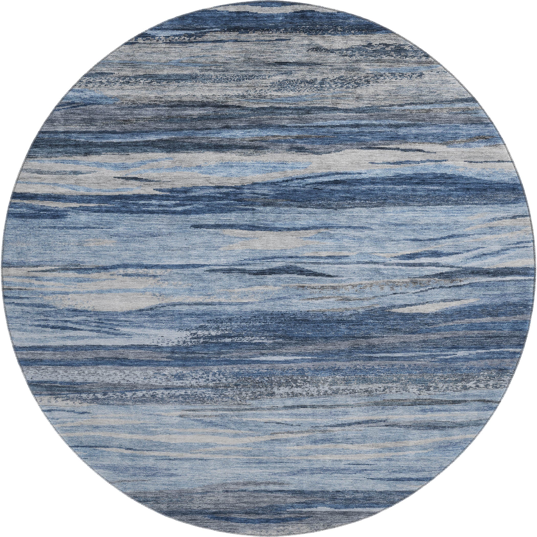 Athens Machine Washable Transitional Blue Rug 8' x 8' #shape_Round