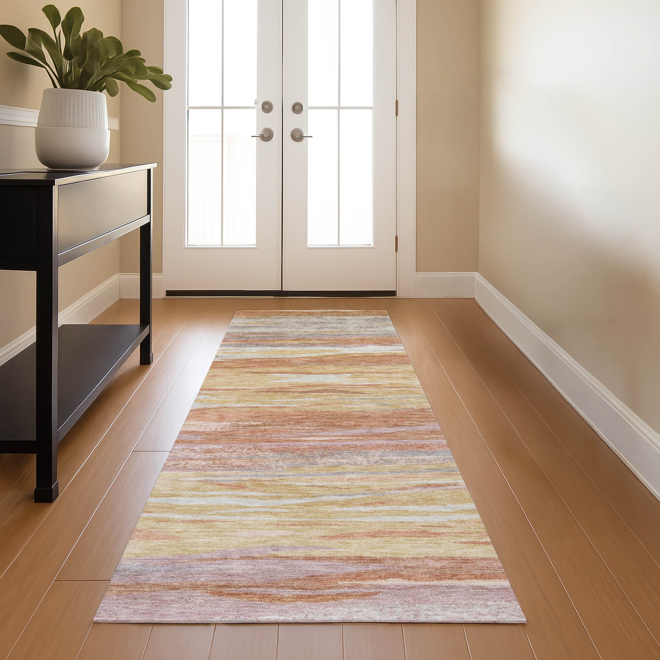 Athens Machine Washable Transitional Salmon Orange Rug 2'3" x 7'6" #shape_Runner