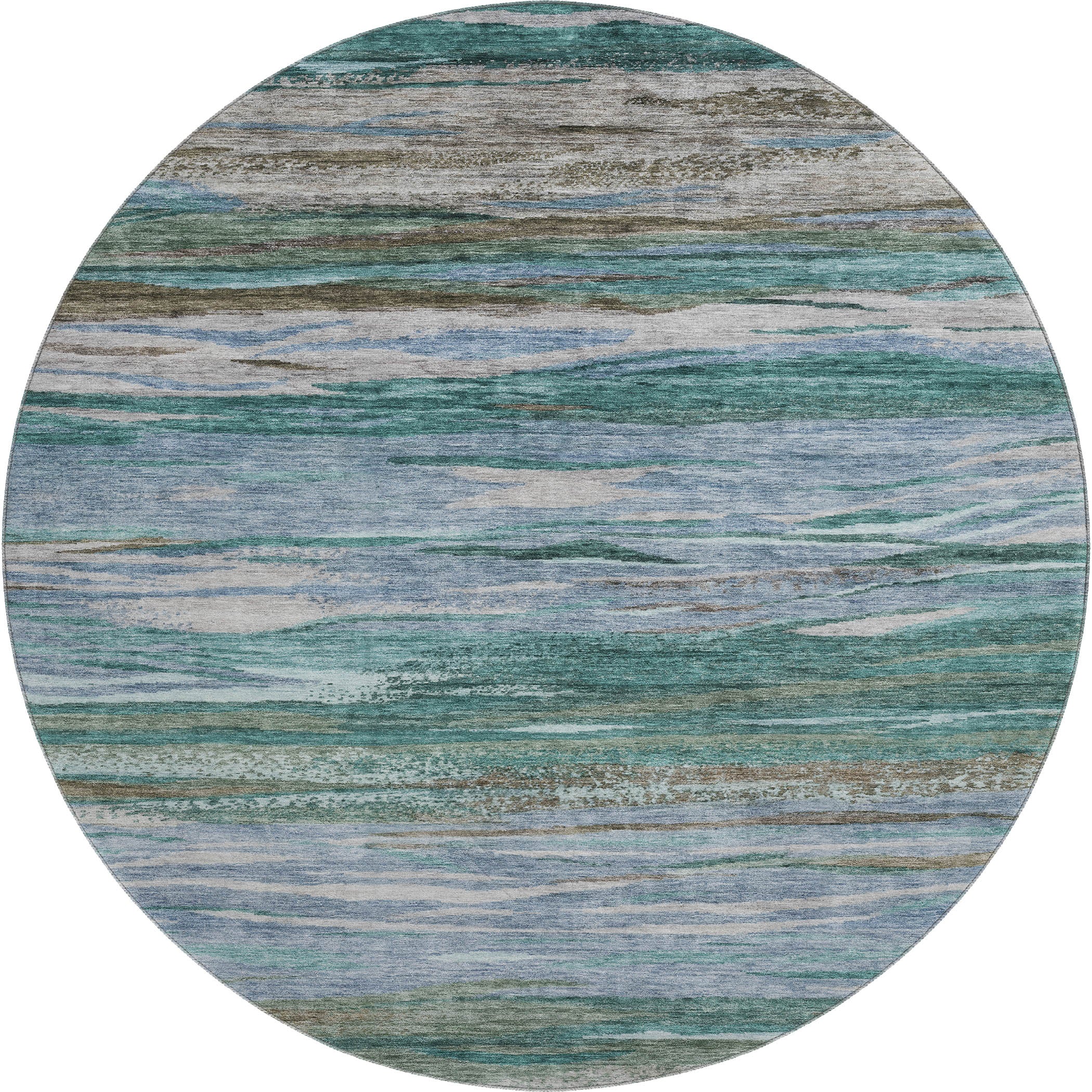 Athens Machine Washable Transitional Teal Rug 8' x 8' #shape_Round