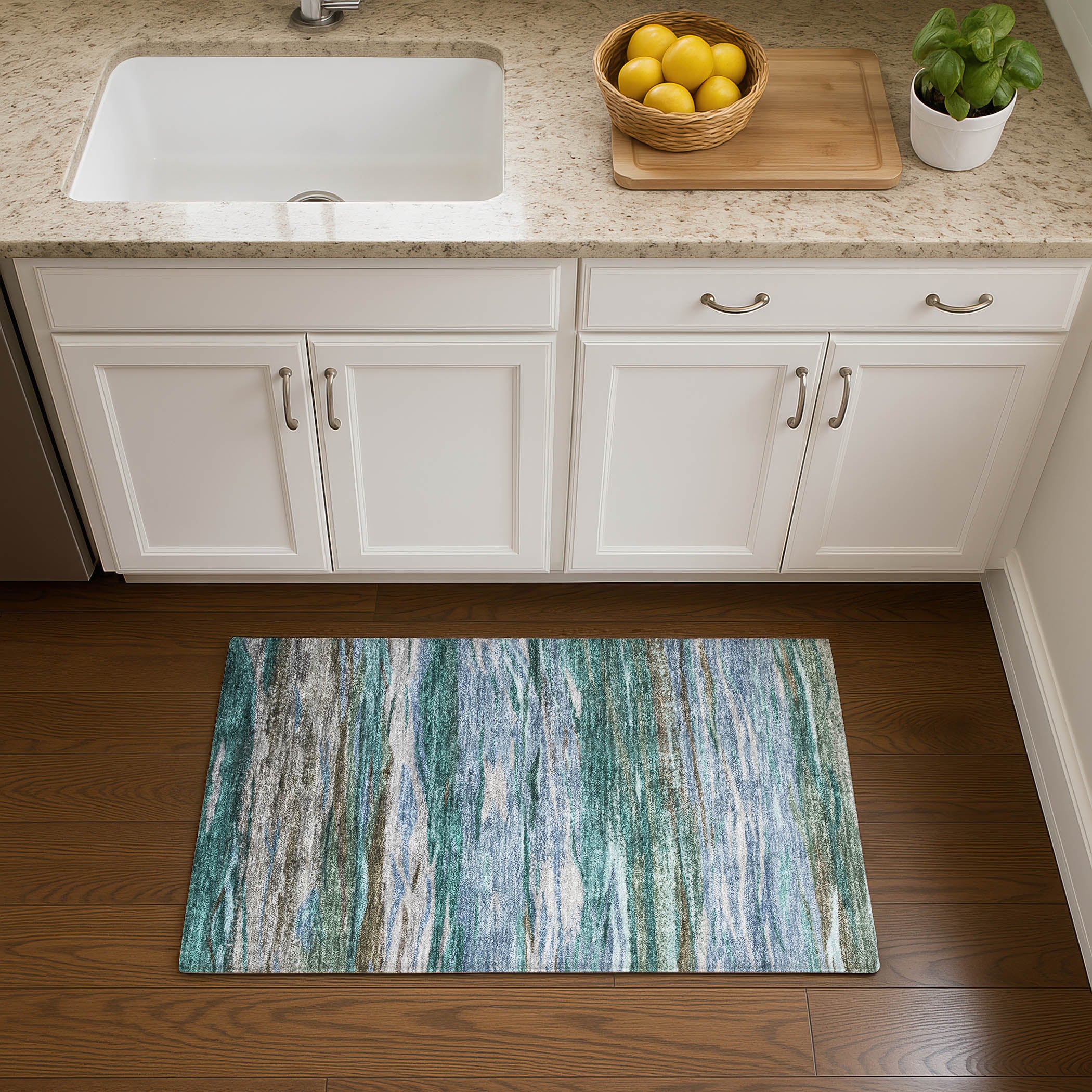 Athens Machine Washable Transitional Teal Rug 1'8" x 2'6" #shape_Rectangle