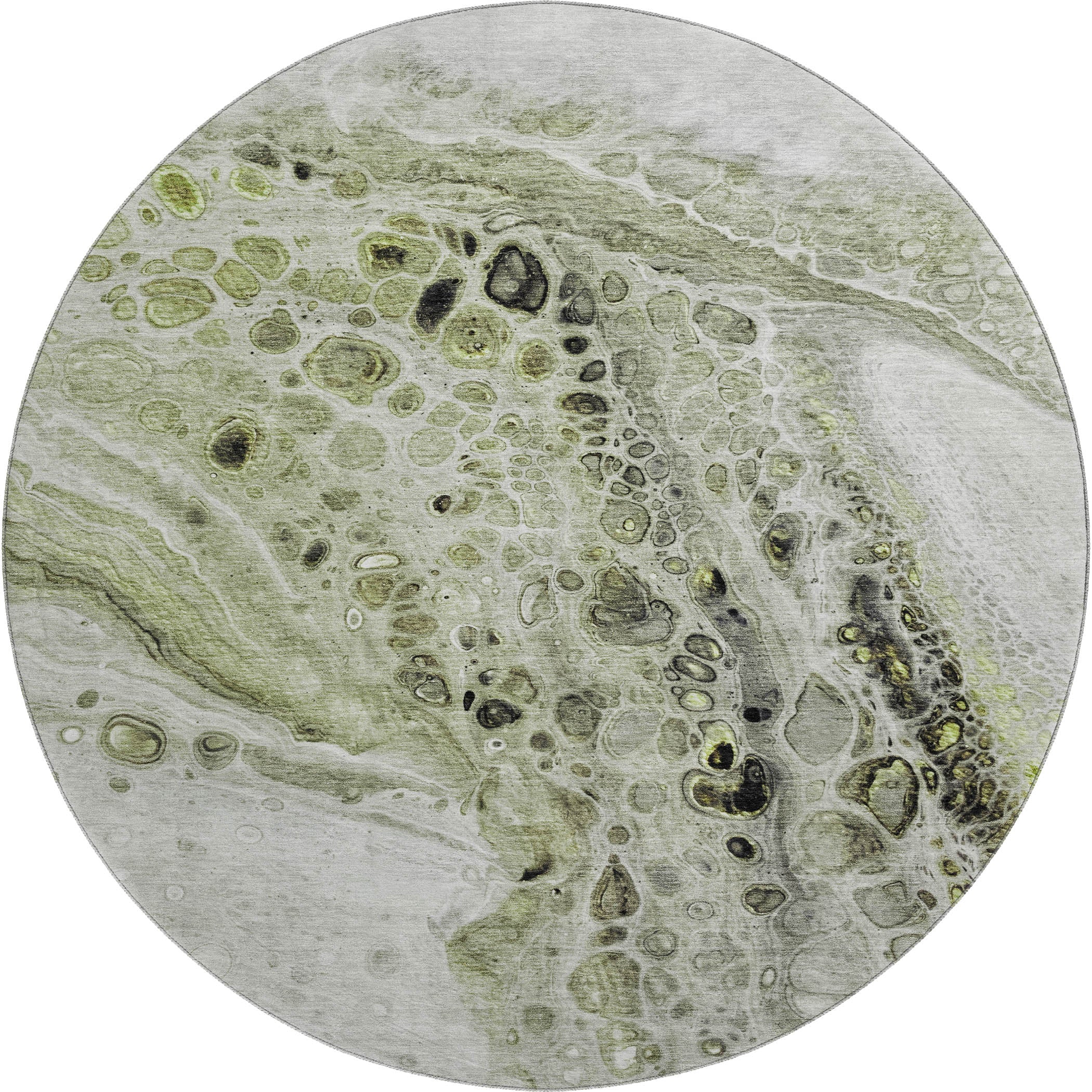 Lisbon Machine Washable Transitional Aloe Green Rug 8' x 8' #shape_Round