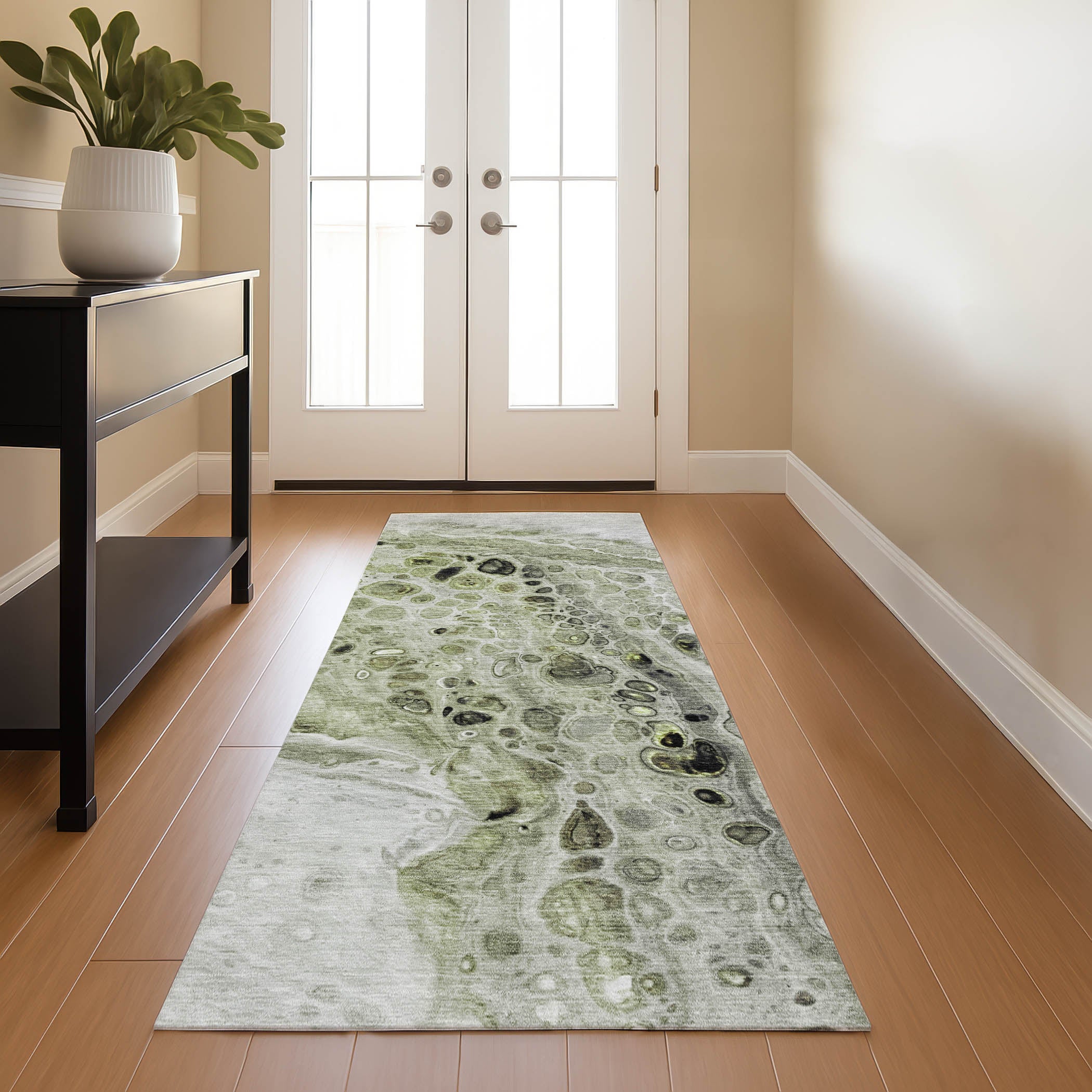 Lisbon Machine Washable Transitional Aloe Green Rug 2'3" x 7'6" #shape_Runner