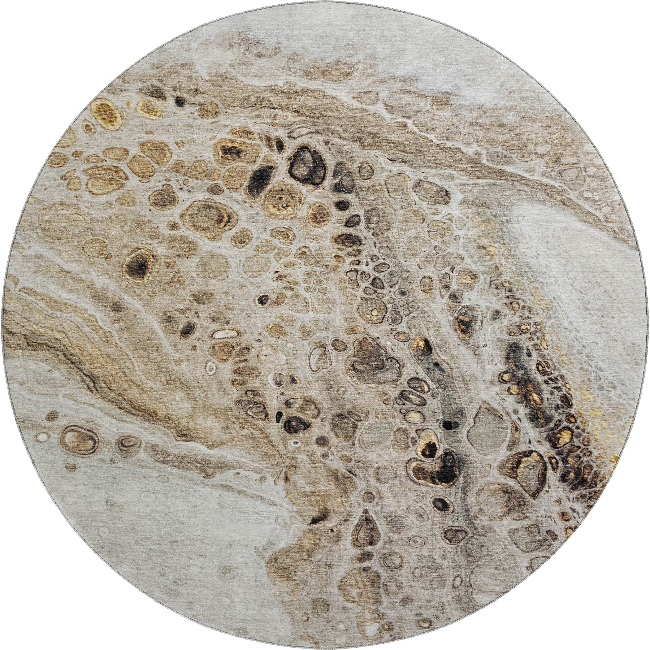 Lisbon Machine Washable Transitional Beige Brown Rug 8' x 8' #shape_Round