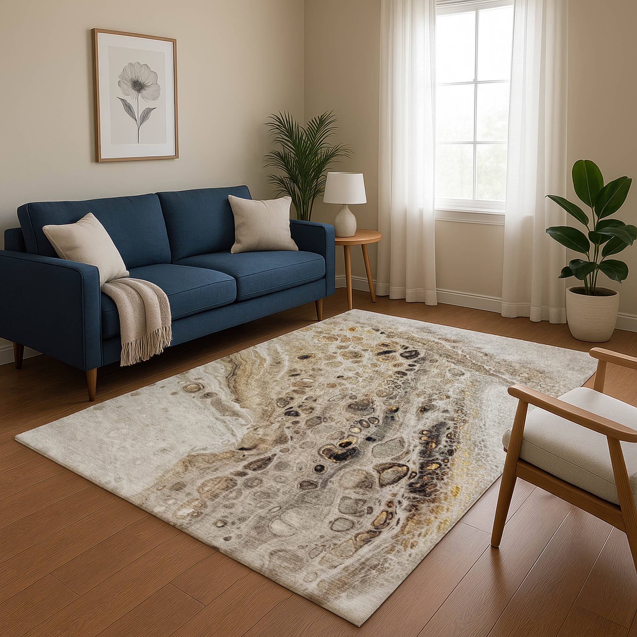 Lisbon Machine Washable Transitional Beige Brown Rug 2'6" x 3'10" #shape_Rectangle