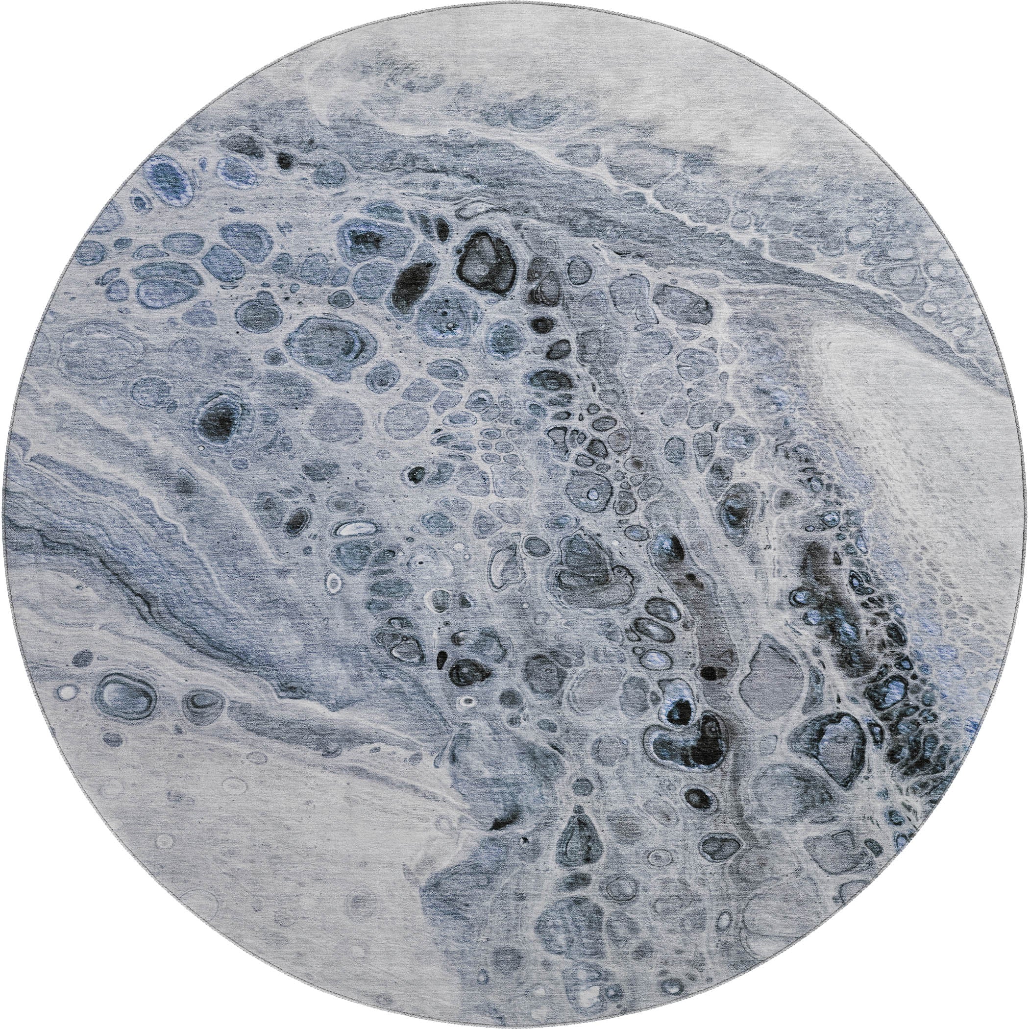 Lisbon Machine Washable Transitional Blue Rug 8' x 8' #shape_Round
